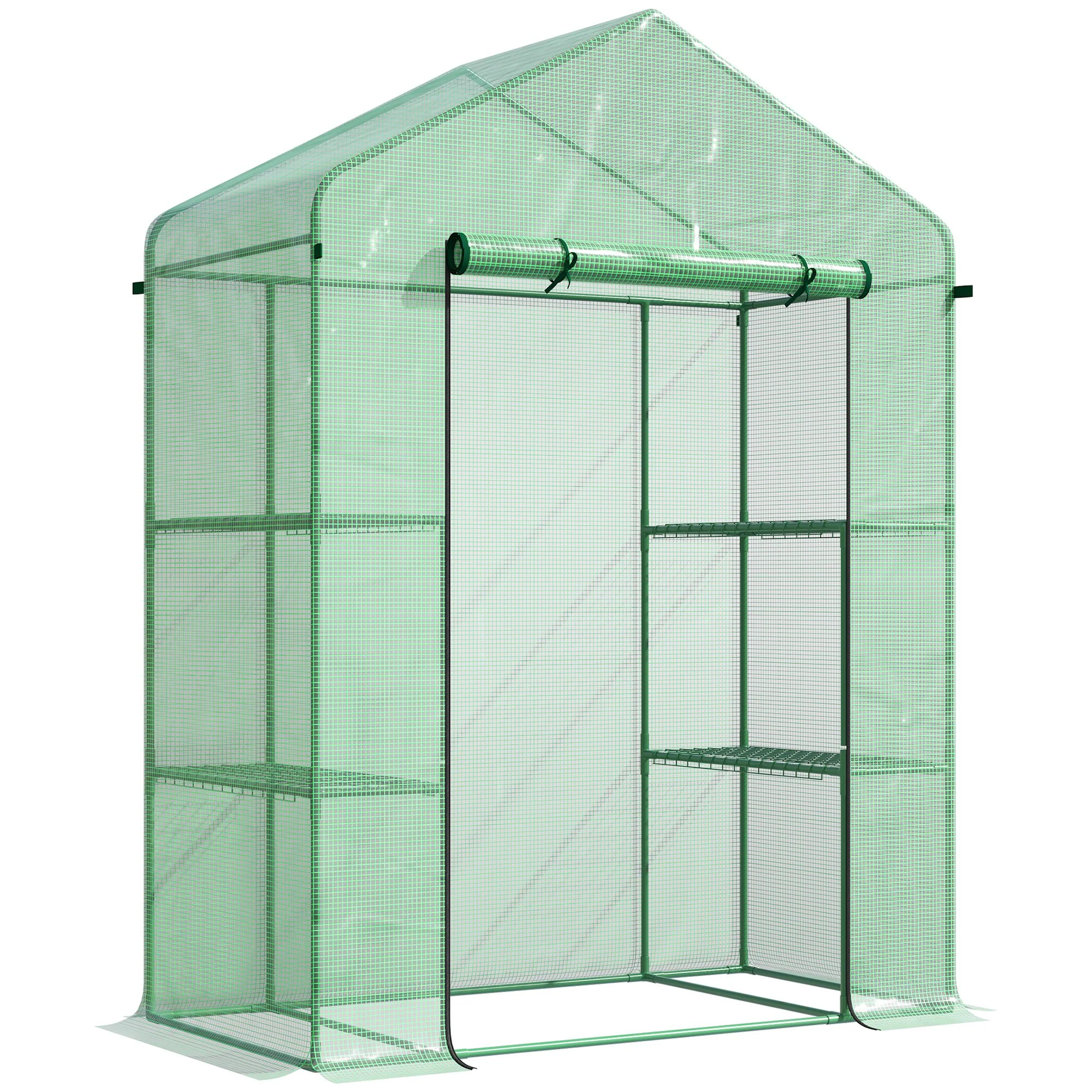 5' x 2.5' x 6.5' Mini Walk-in Greenhouse Kit, Portable Green House with 3 Tier Shelves, Green - Image 12