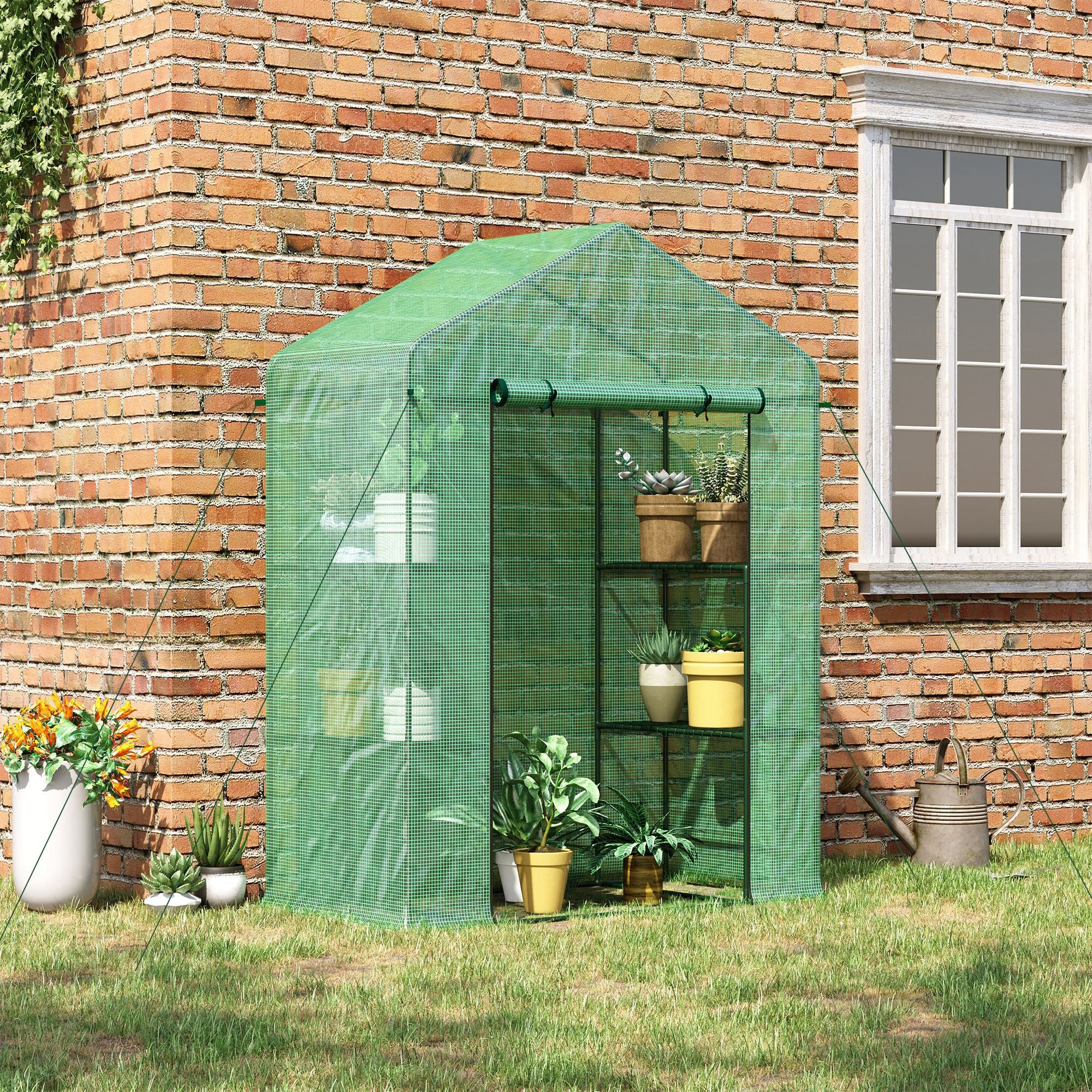 5' x 2.5' x 6.5' Mini Walk-in Greenhouse Kit, Portable Green House with 3 Tier Shelves, Green - Image 3