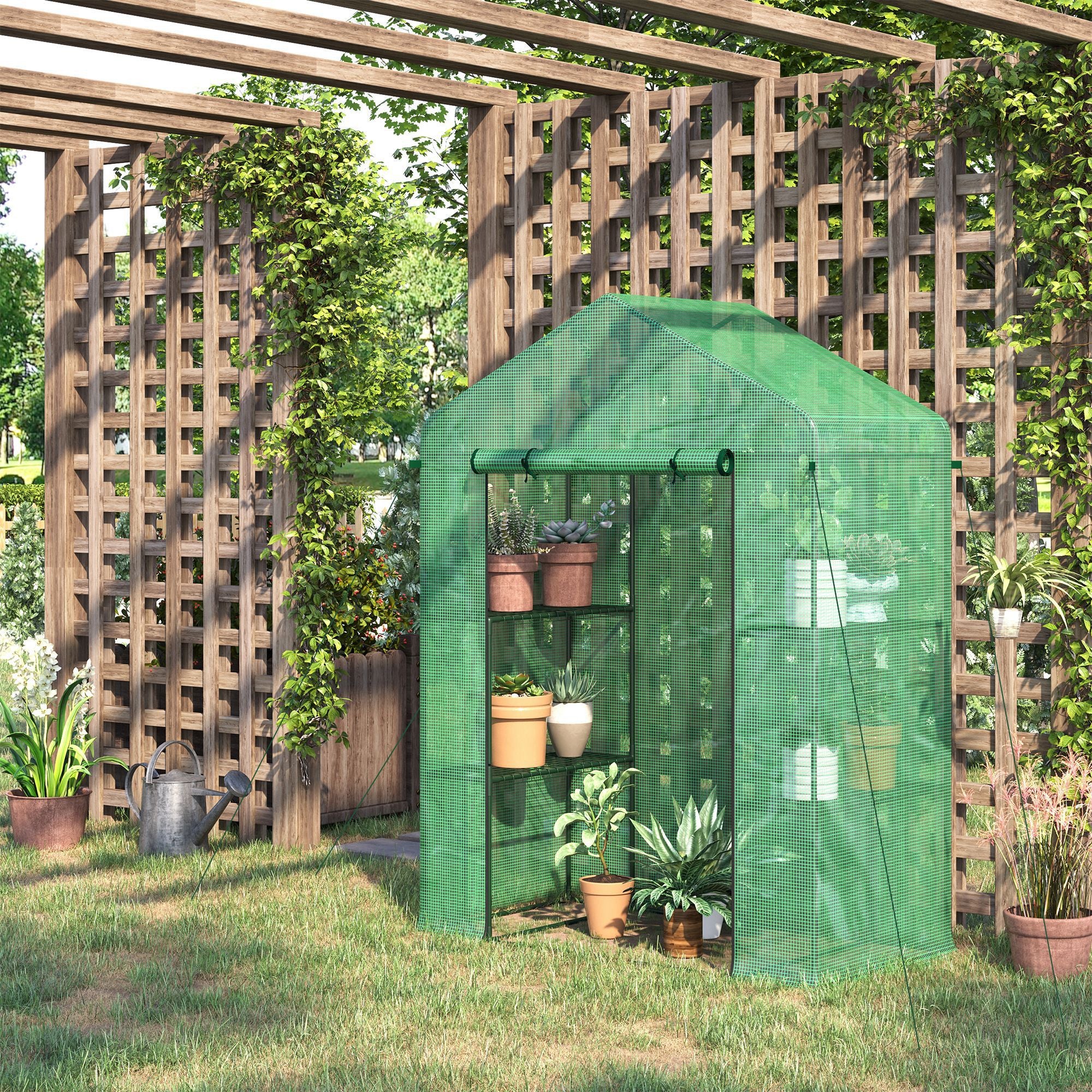 5' x 2.5' x 6.5' Mini Walk-in Greenhouse Kit, Portable Green House with 3 Tier Shelves, Green - Image 4