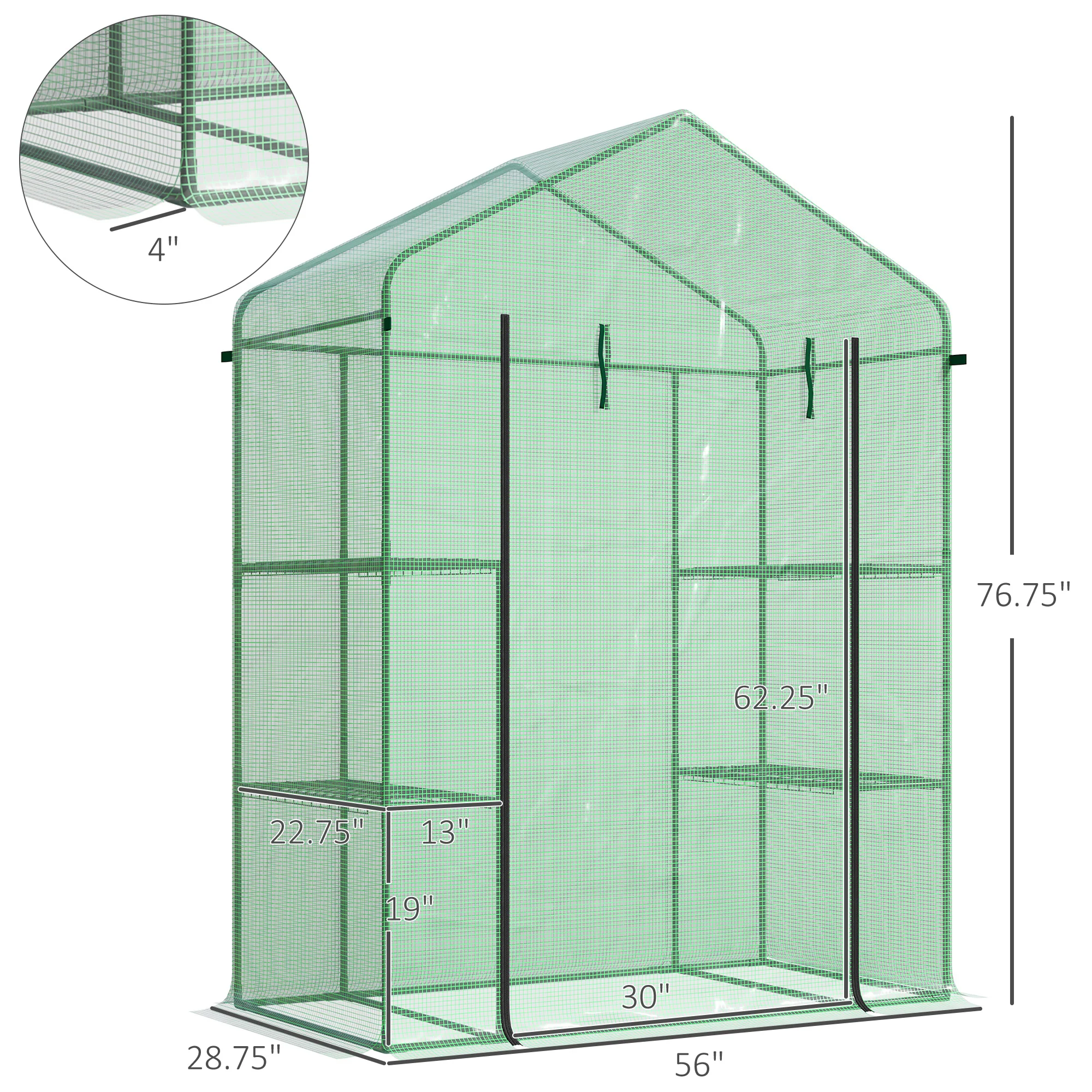 5' x 2.5' x 6.5' Mini Walk-in Greenhouse Kit, Portable Green House with 3 Tier Shelves, Green - Image 5