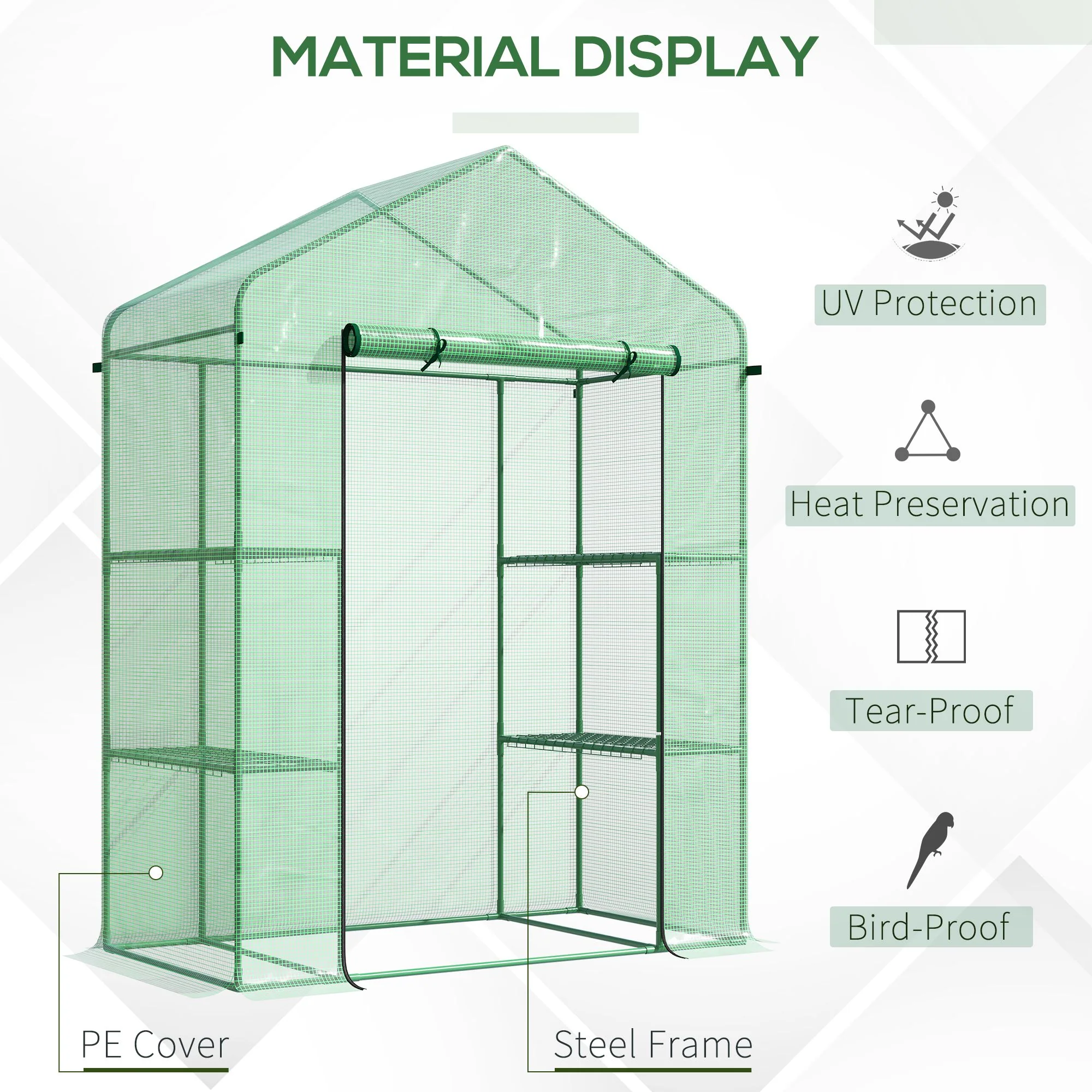 5' x 2.5' x 6.5' Mini Walk-in Greenhouse Kit, Portable Green House with 3 Tier Shelves, Green - Image 6