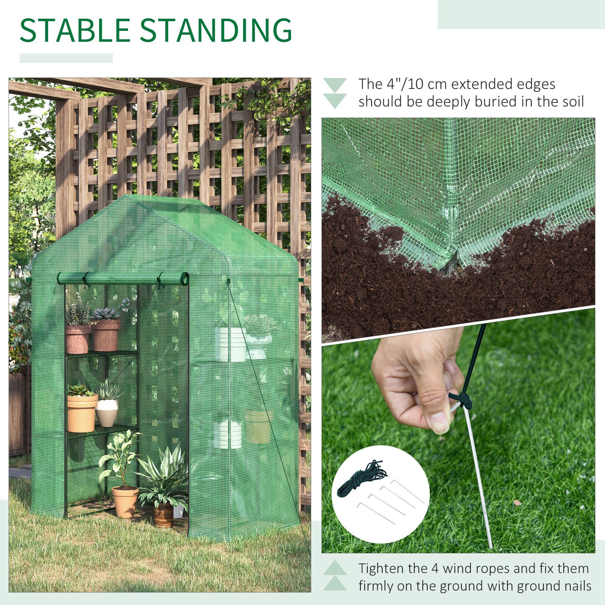 5' x 2.5' x 6.5' Mini Walk-in Greenhouse Kit, Portable Green House with 3 Tier Shelves, Green - Image 7