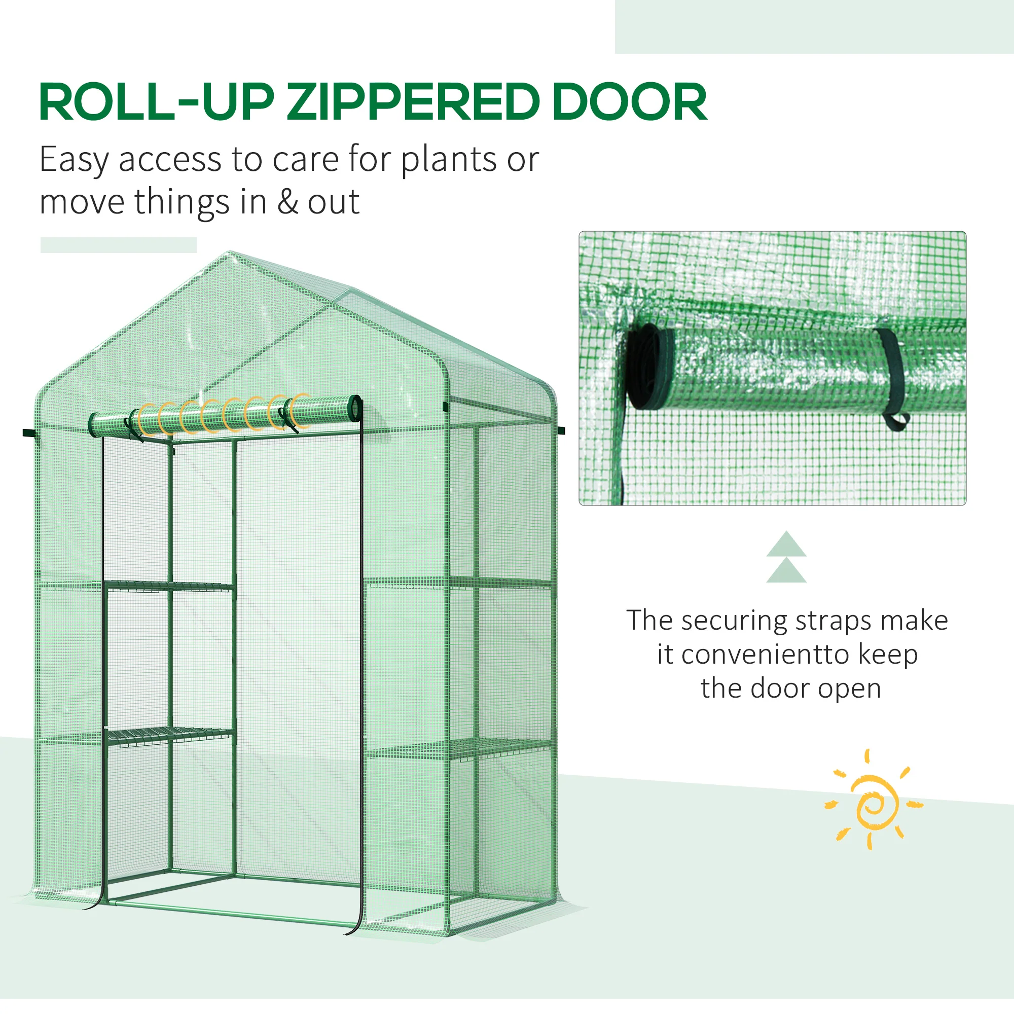 5' x 2.5' x 6.5' Mini Walk-in Greenhouse Kit, Portable Green House with 3 Tier Shelves, Green - Image 8