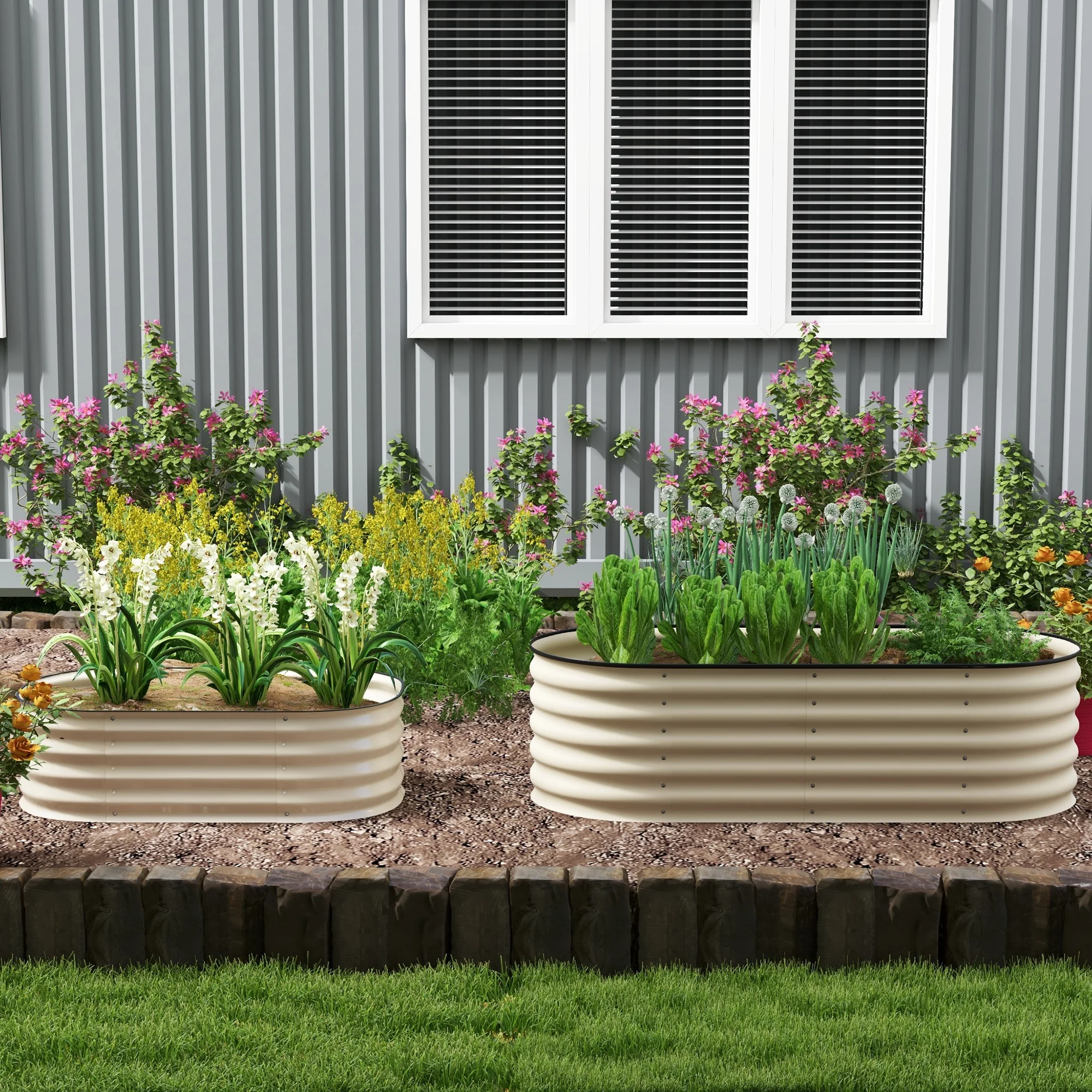 5' x 2' x 1.4' Galvanized Raised Garden Bed Kit, Easy DIY Stock Tank for Growing Flowers, Herbs & Vegetables, Cream - Image 10