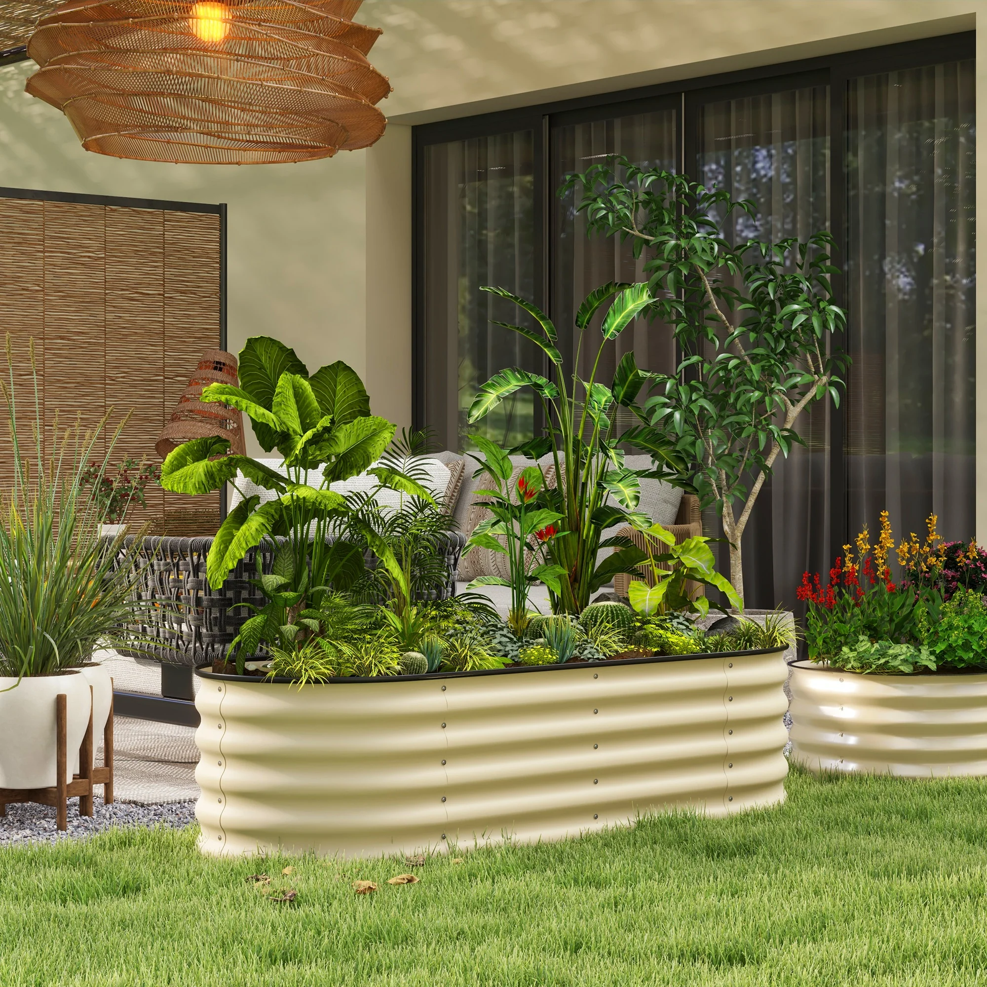 5' x 2' x 1.4' Galvanized Raised Garden Bed Kit, Easy DIY Stock Tank for Growing Flowers, Herbs & Vegetables, Cream - Image 3
