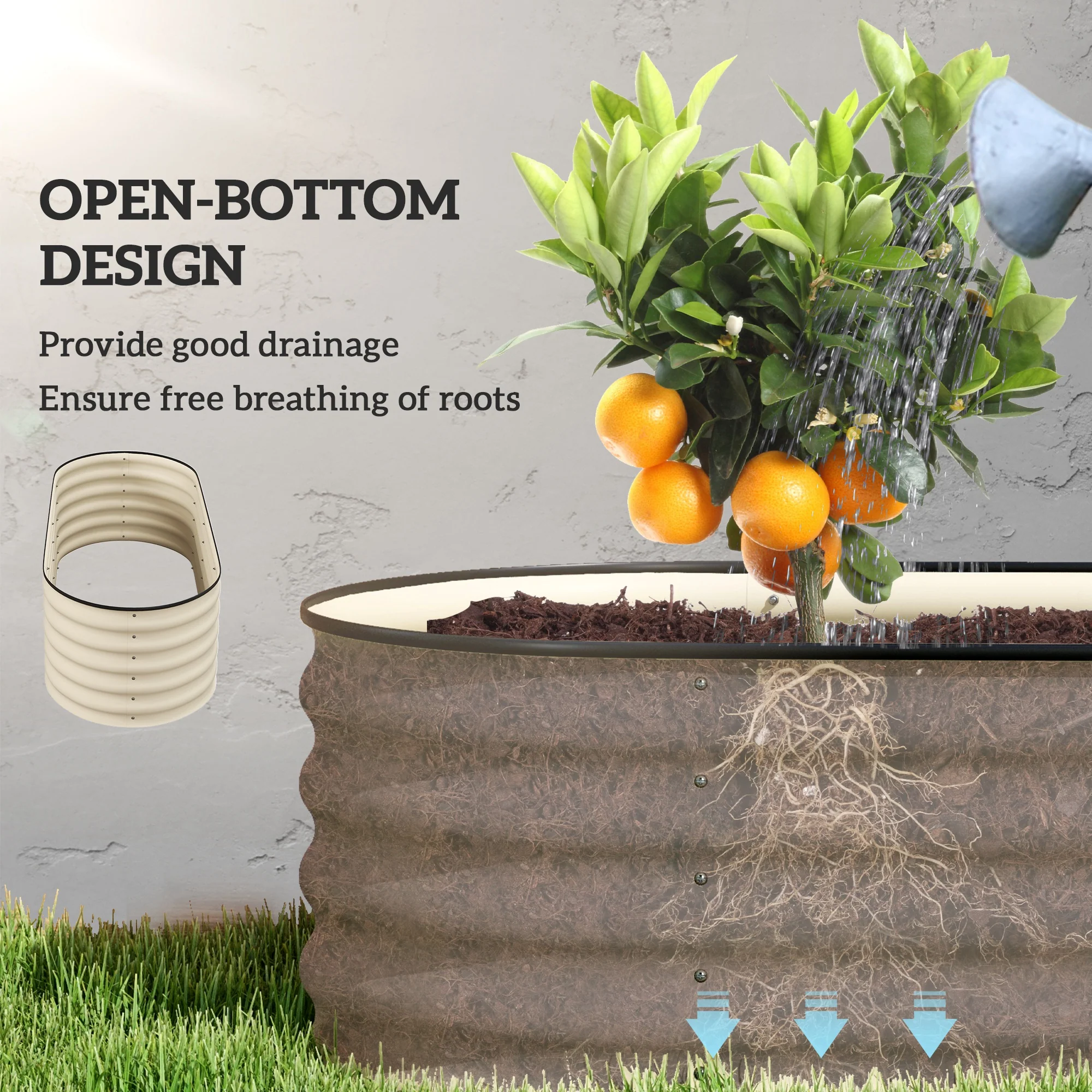 5' x 2' x 1.4' Galvanized Raised Garden Bed Kit, Easy DIY Stock Tank for Growing Flowers, Herbs & Vegetables, Cream - Image 7