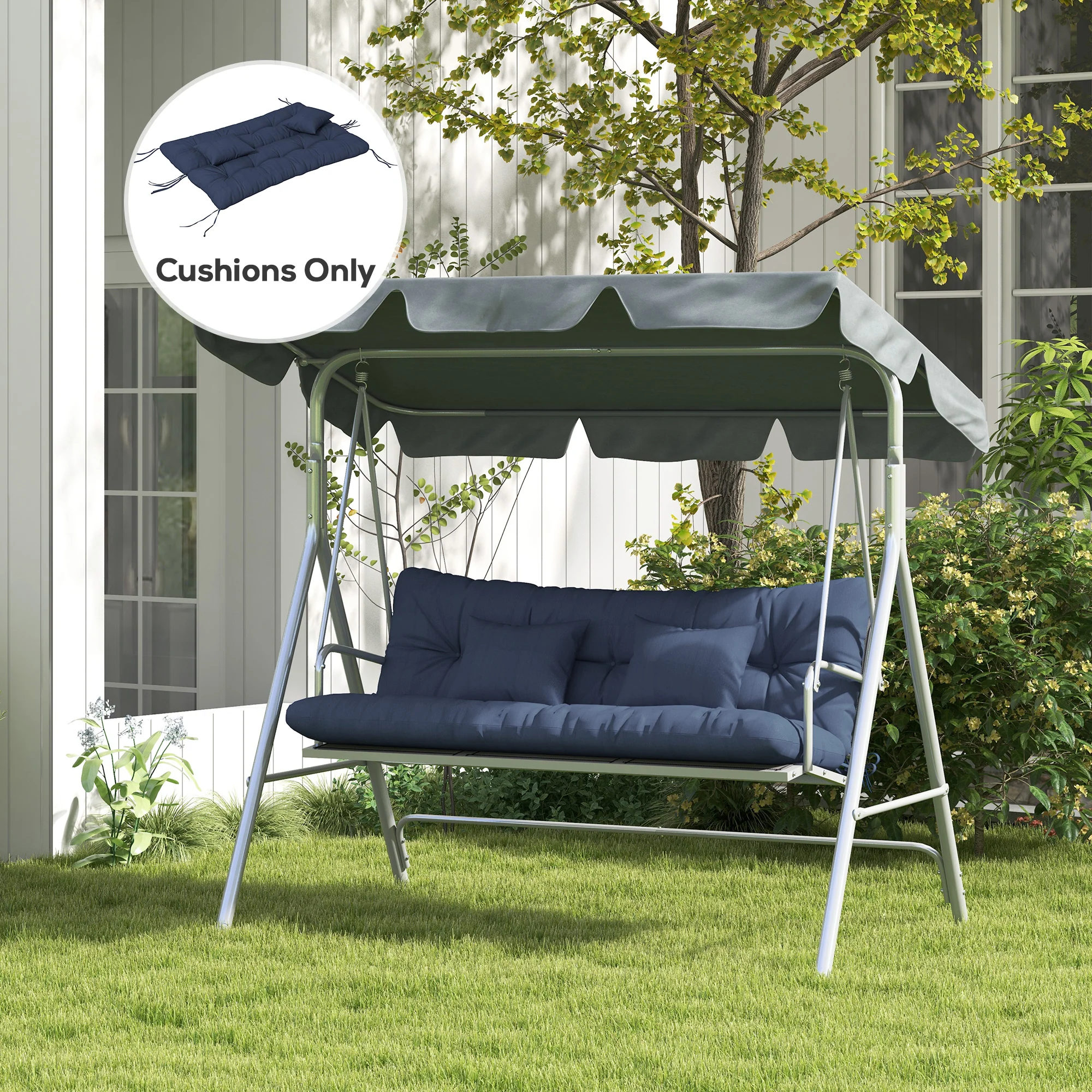 59" Tufted Bench Cushions, Seat Pad, Back Pillows, Outdoor Furniture, Navy Blue - Image 4