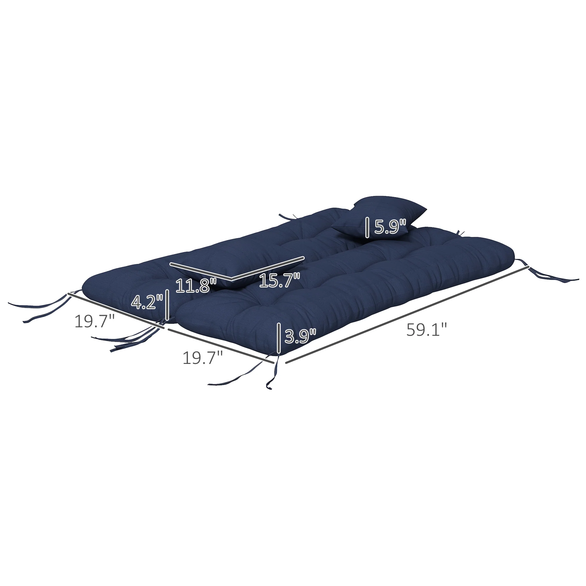 59" Tufted Bench Cushions, Seat Pad, Back Pillows, Outdoor Furniture, Navy Blue - Image 5
