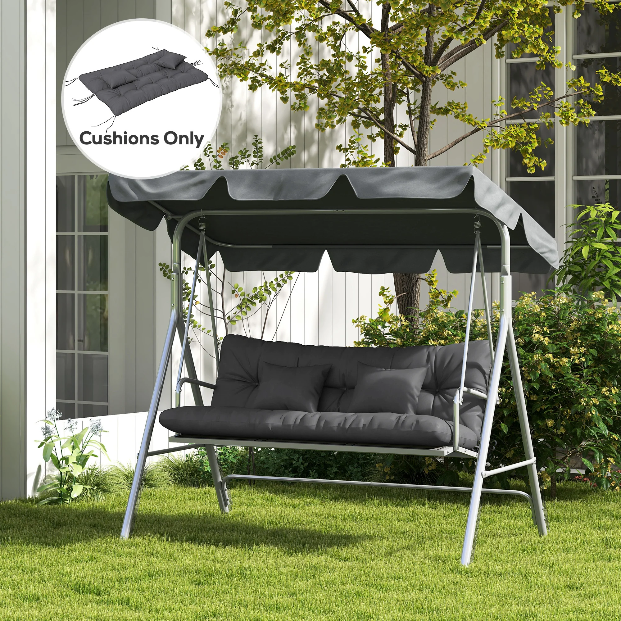 59" Tufted Bench Cushions, Seat Pad, Back Pillows, Outdoor Furniture, Charcoal - Image 4