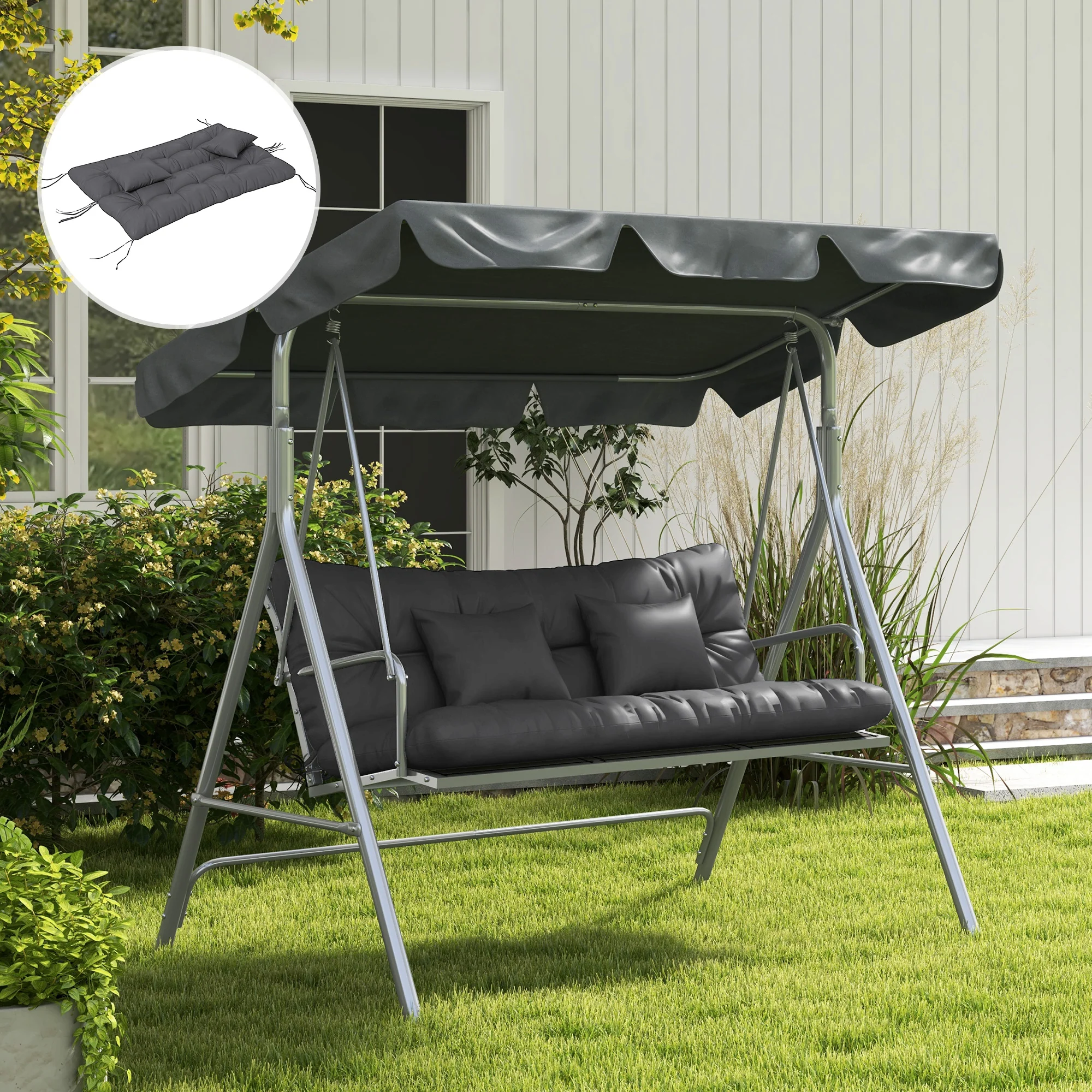 59" Tufted Bench Cushions, Seat Pad, Back Pillows, Outdoor Furniture, Charcoal - Image 9