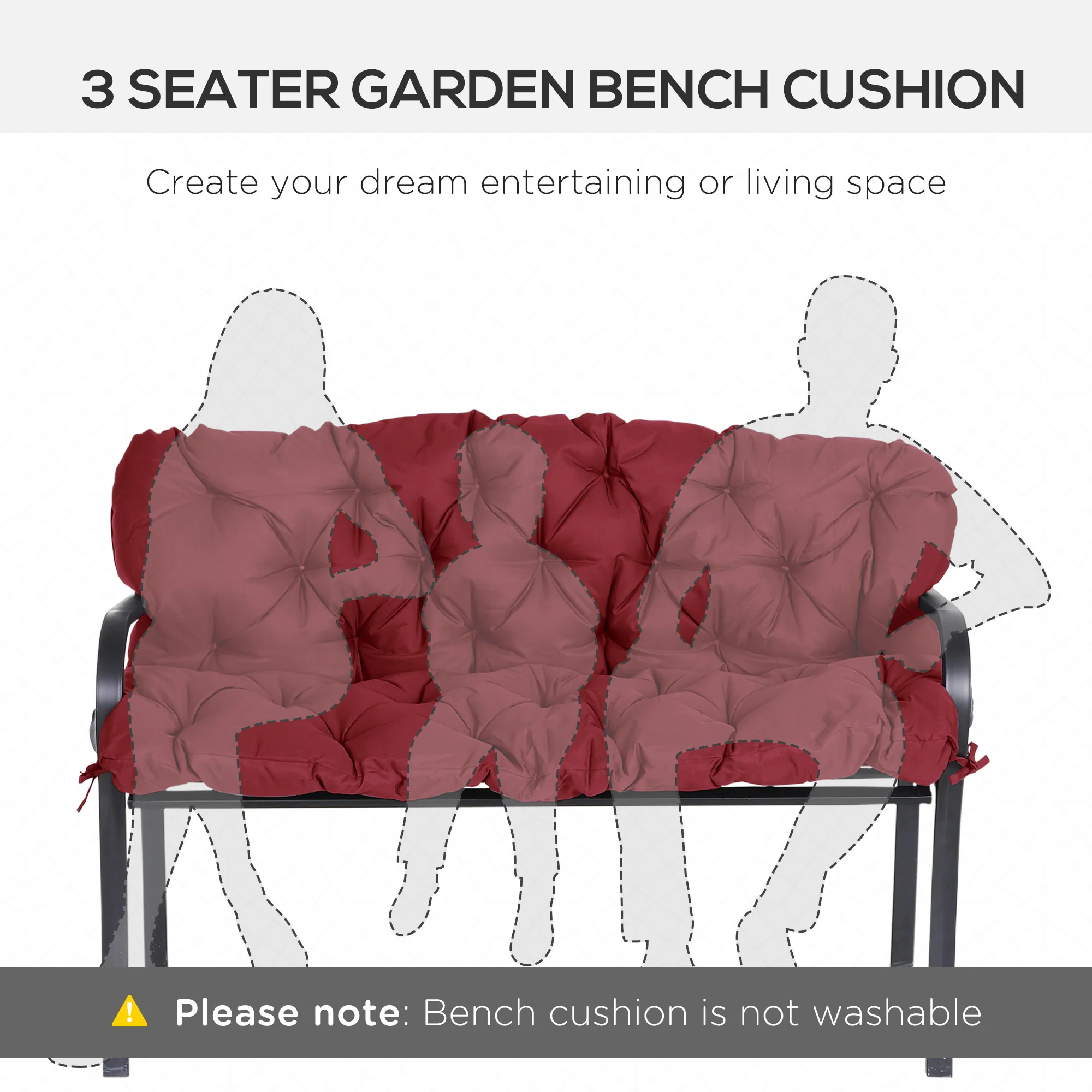 59"x38" Tufted Bench Cushion for 3-Seater Outdoor Furniture, Wine Red - Image 7