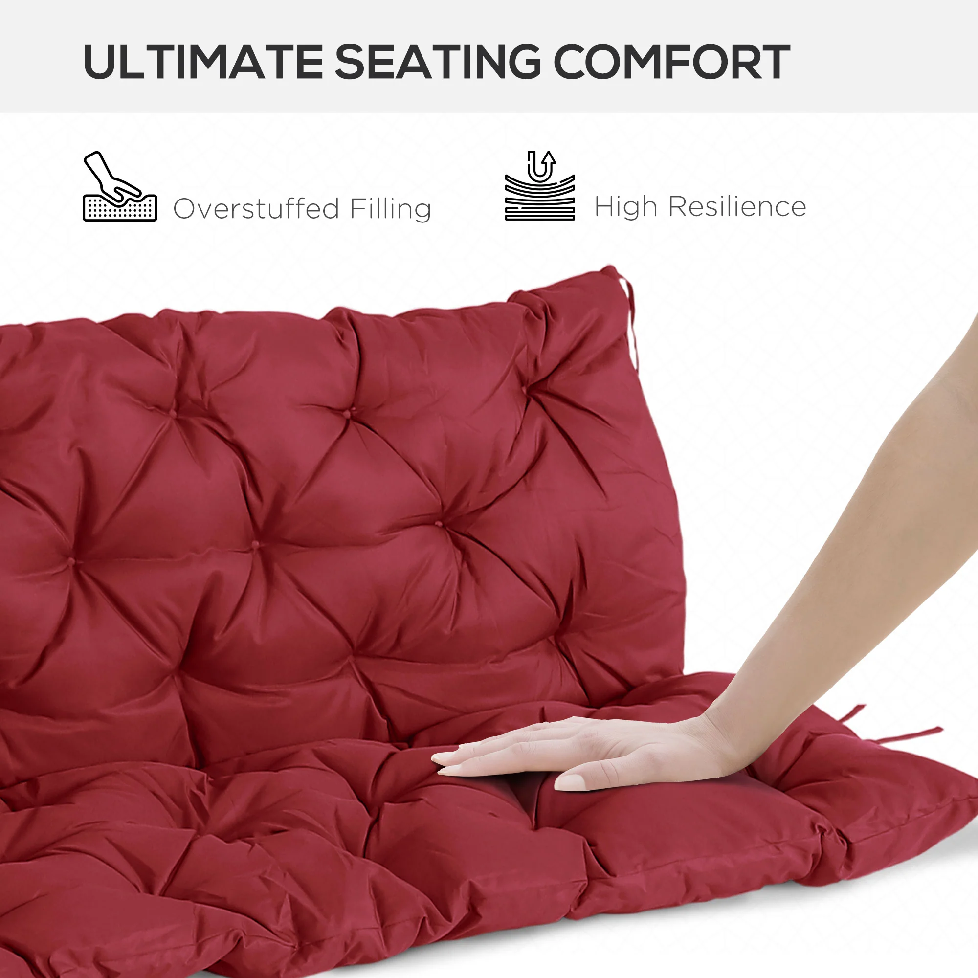 59"x38" Tufted Bench Cushion for 3-Seater Outdoor Furniture, Wine Red - Image 9