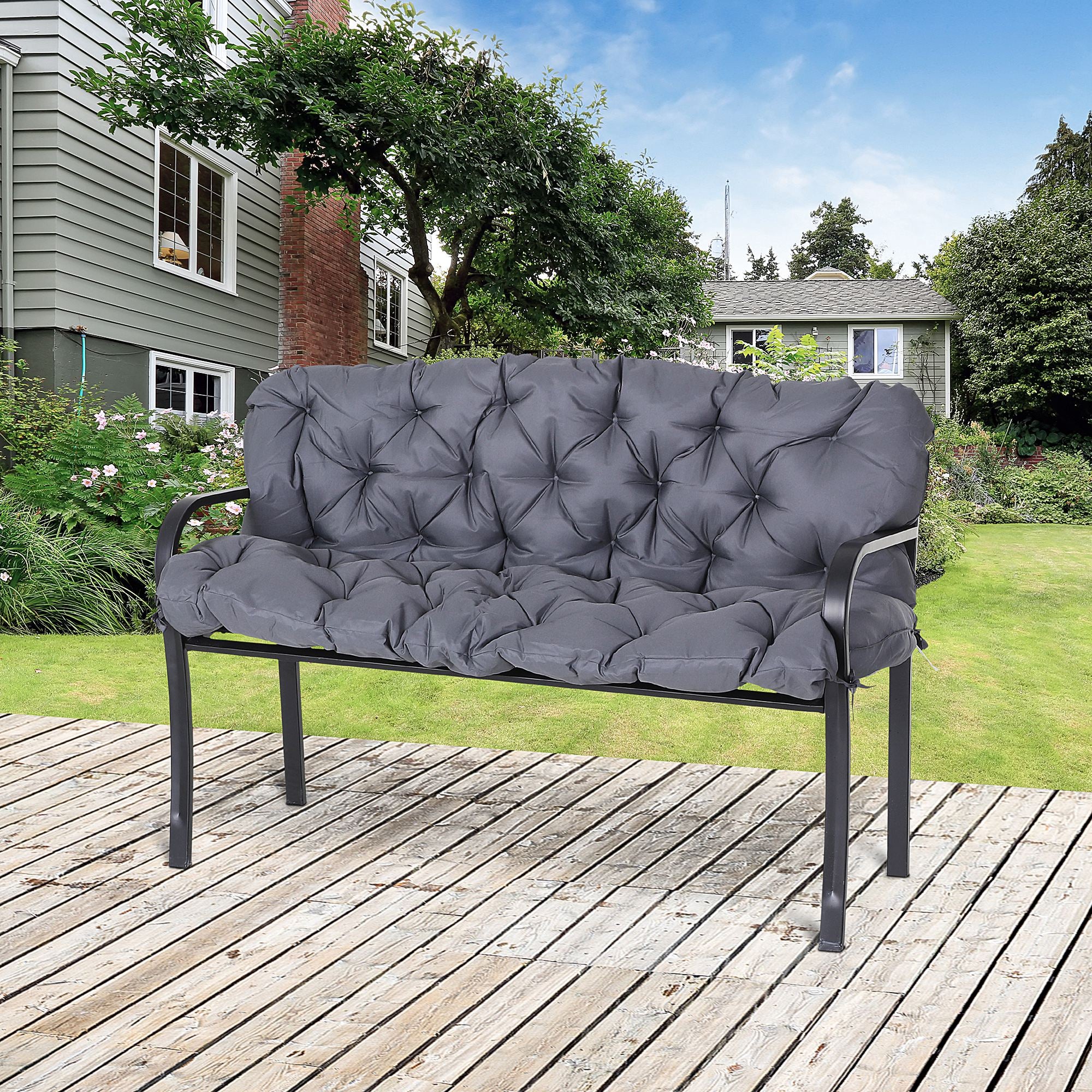 59"x38" Tufted Bench Cushion for Outdoor 3-Seater Furniture, Dark Gray - Image 3