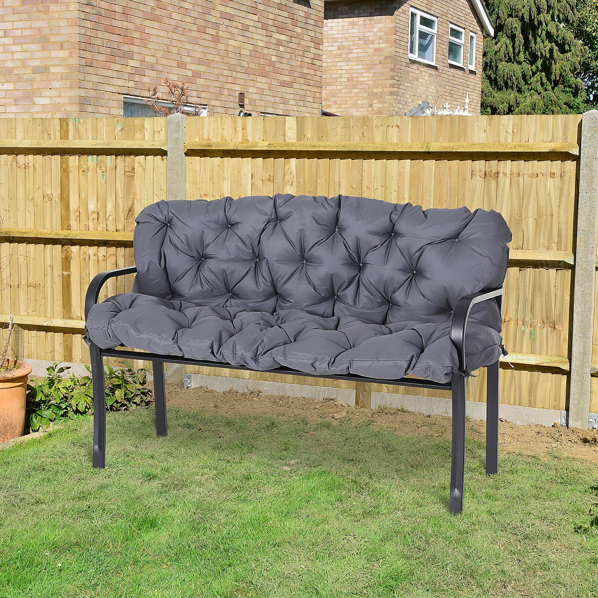 59"x38" Tufted Bench Cushion for Outdoor 3-Seater Furniture, Dark Gray - Image 4