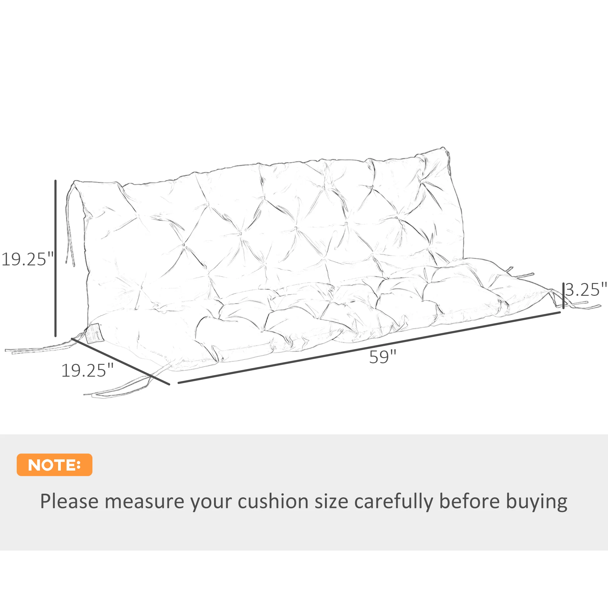 59"x38" Tufted Bench Cushion for Outdoor 3-Seater Furniture, Dark Gray - Image 5