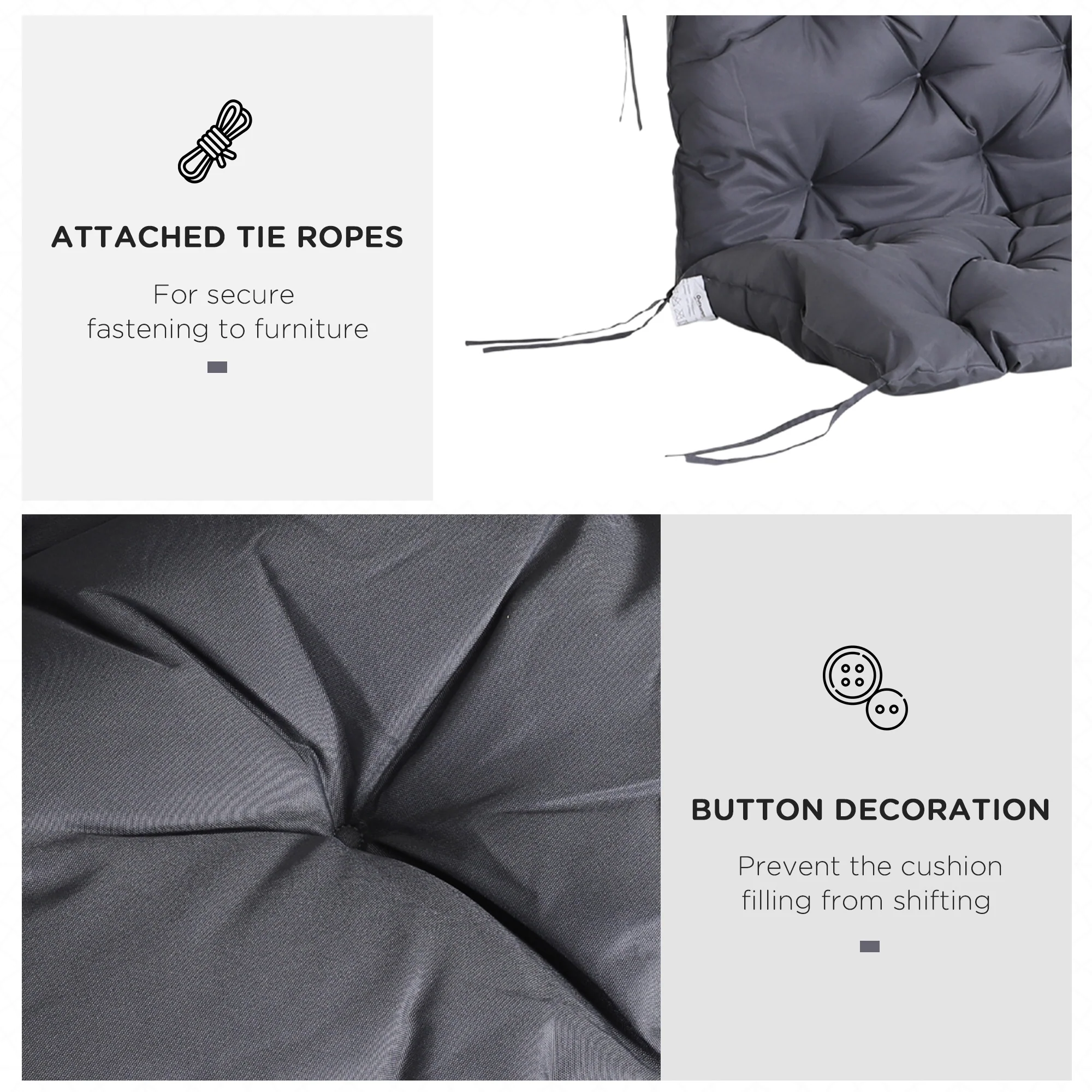 59"x38" Tufted Bench Cushion for Outdoor 3-Seater Furniture, Dark Gray - Image 7