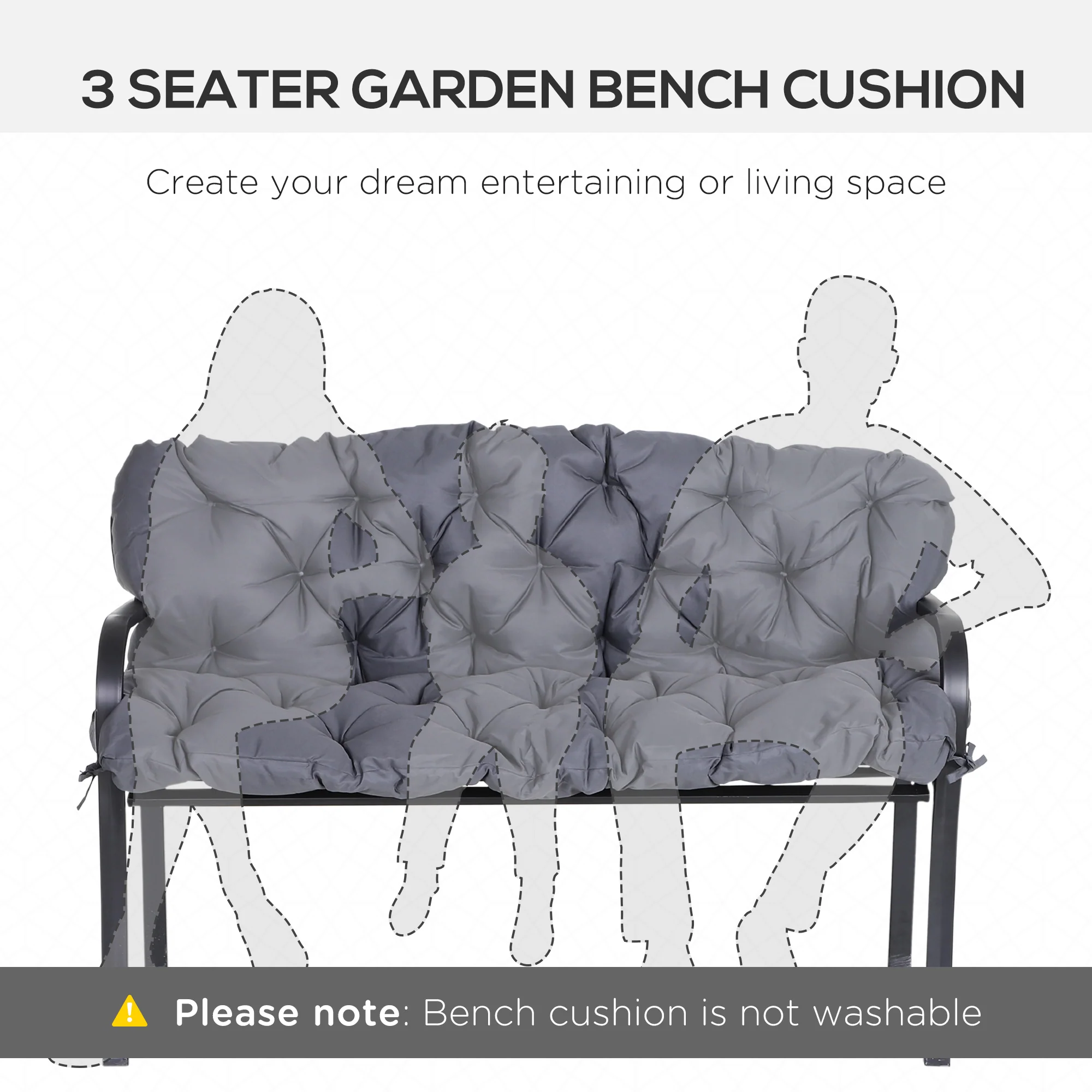 59"x38" Tufted Bench Cushion for Outdoor 3-Seater Furniture, Dark Gray - Image 8