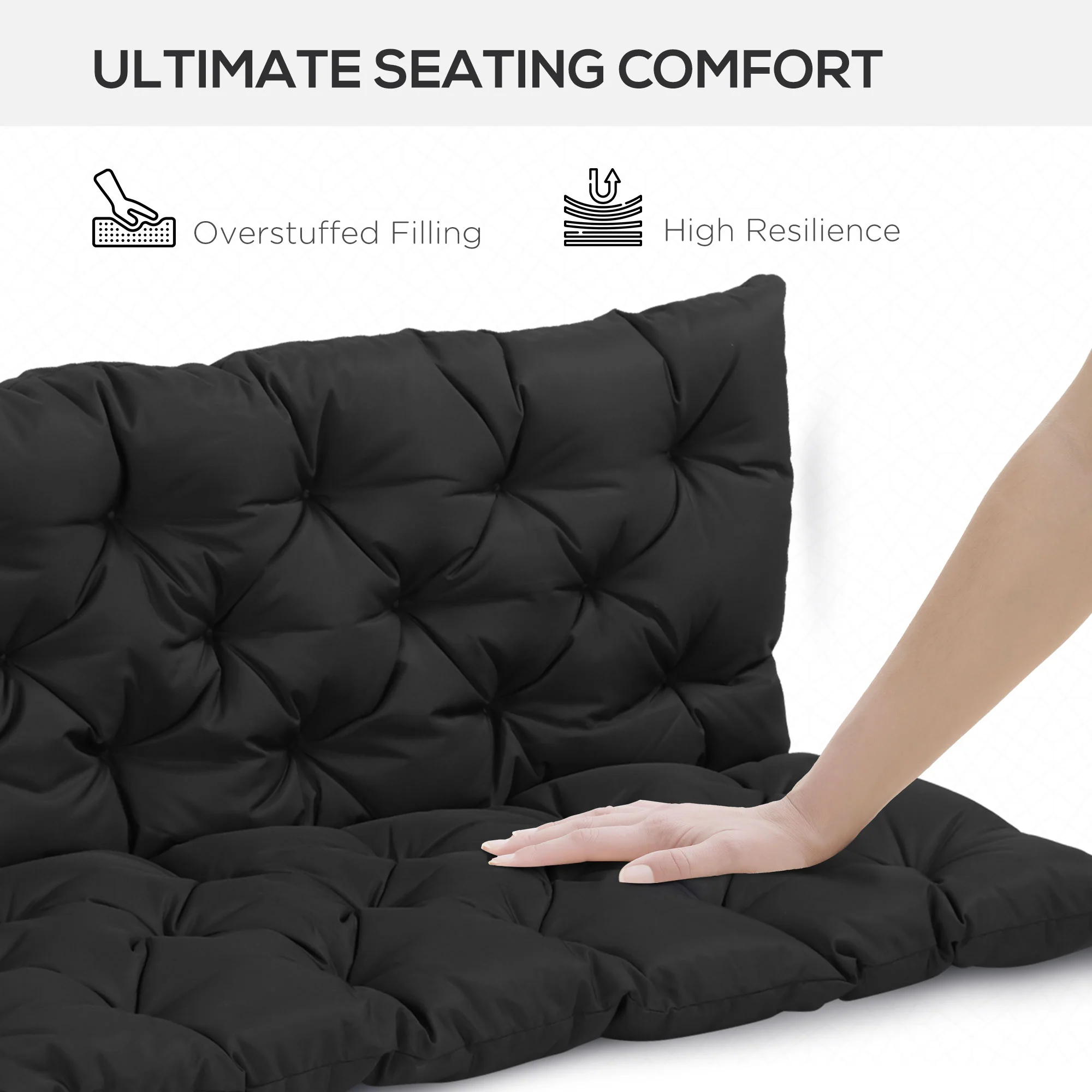 59"x38" Tufted Bench Cushion for Outdoor 3-Seater Furniture, Black - Image 7