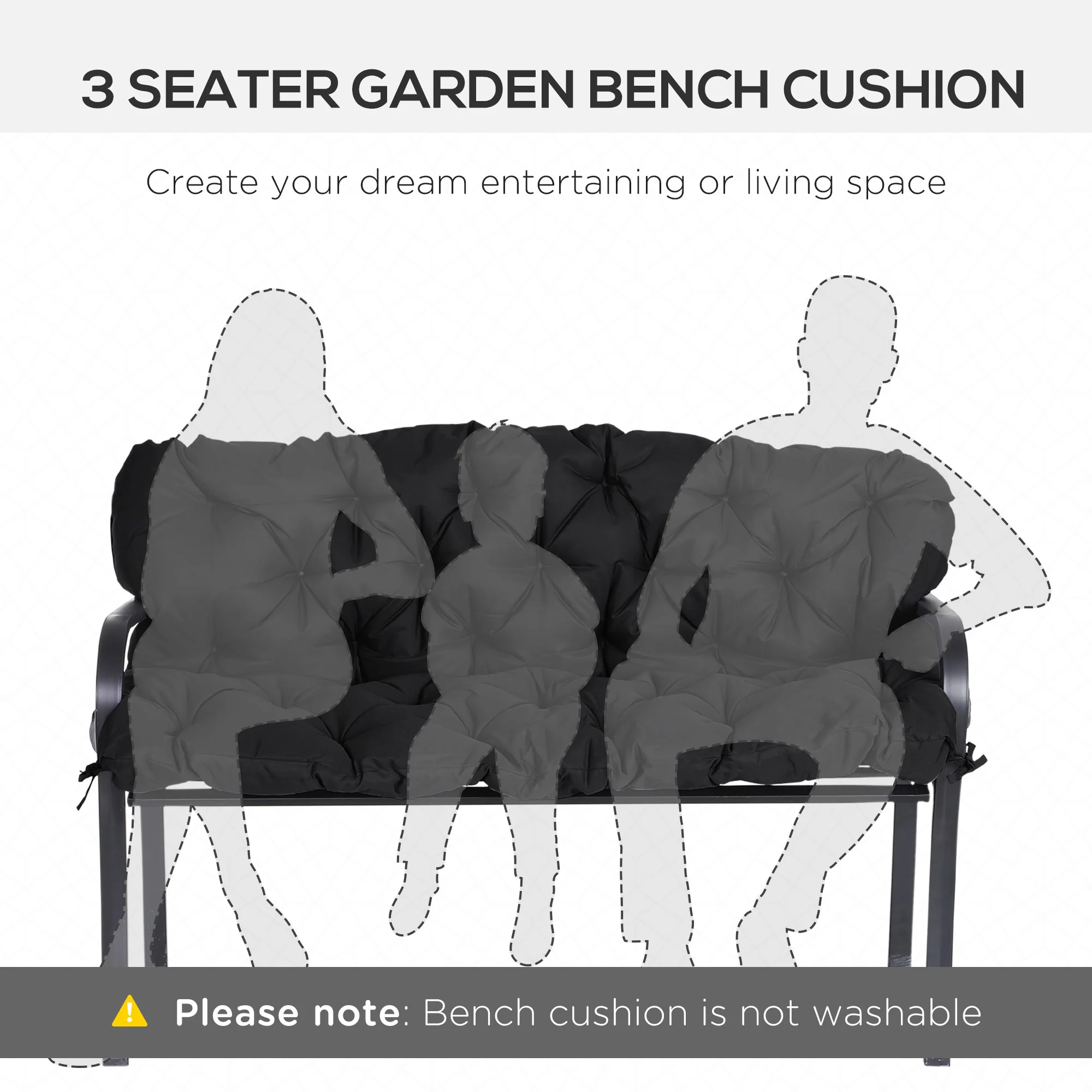 59"x38" Tufted Bench Cushion for Outdoor 3-Seater Furniture, Black - Image 9