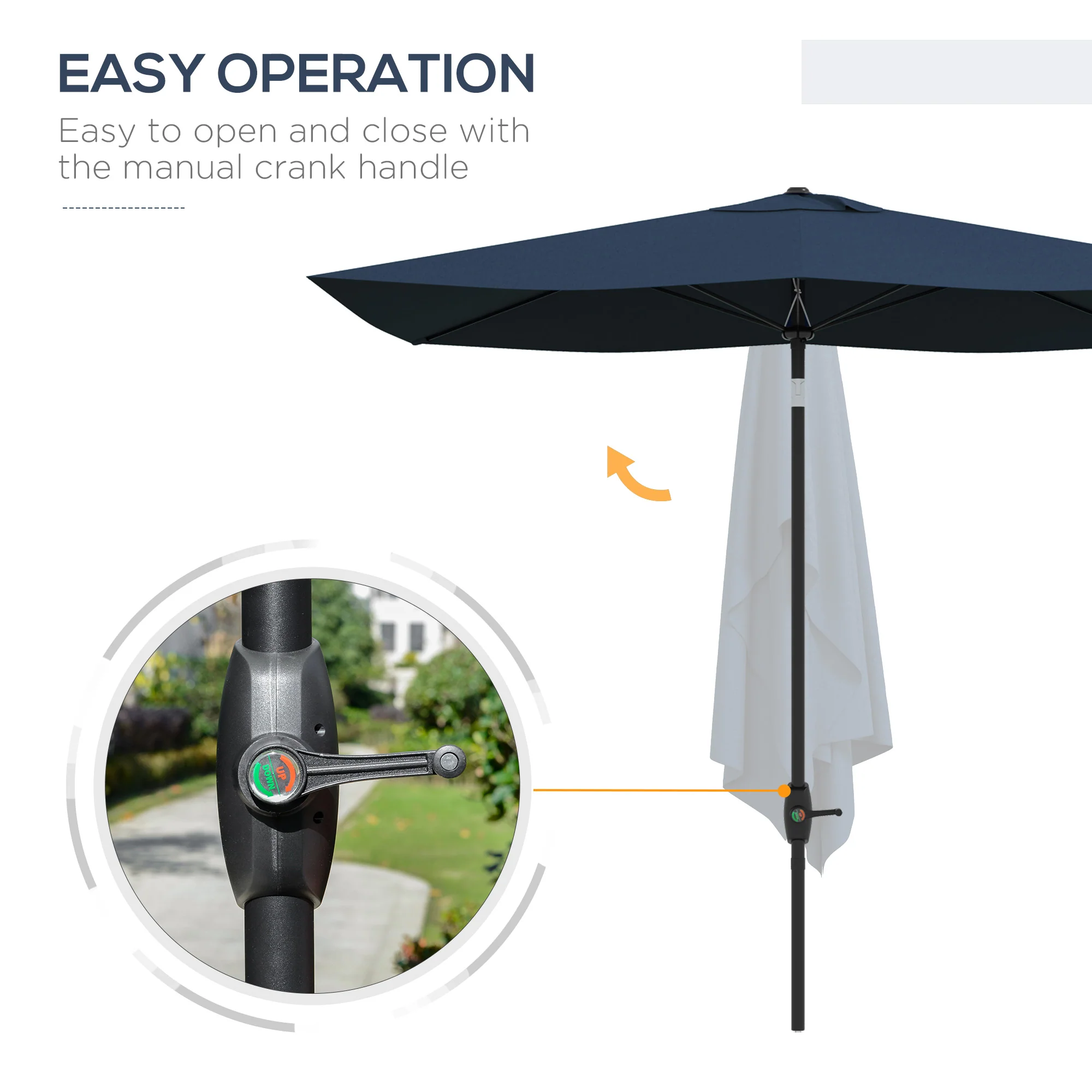 6.5' x 10' Rectangular Patio Umbrella with Crank & Push-Button Tilt, Blue - Image 7