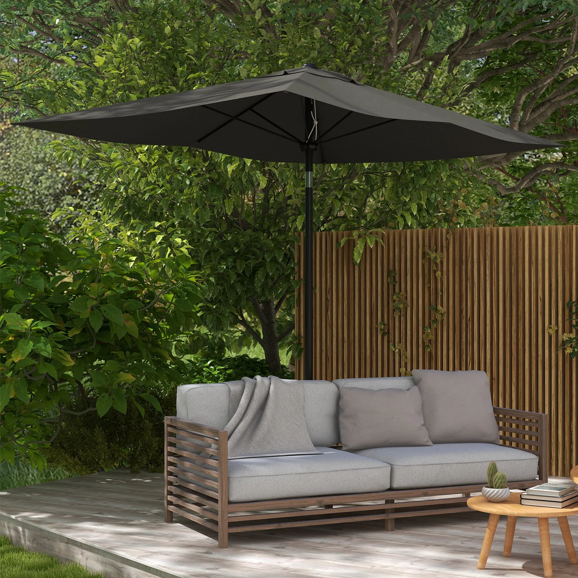 6.5' x 10' Rectangular Patio Market Umbrella with Crank & Tilt, Dark Gray - Image 3