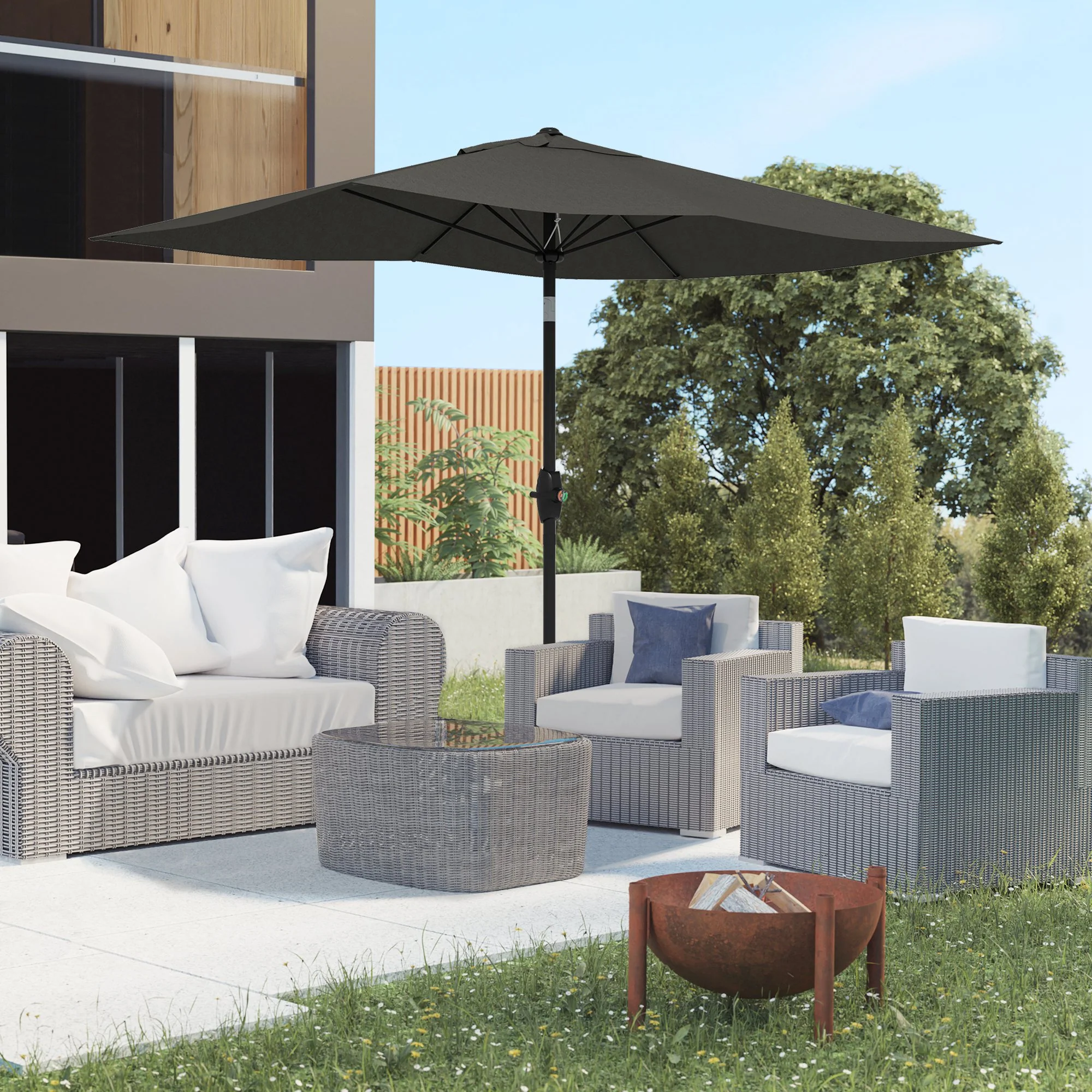 6.5' x 10' Rectangular Patio Market Umbrella with Crank & Tilt, Dark Gray - Image 4
