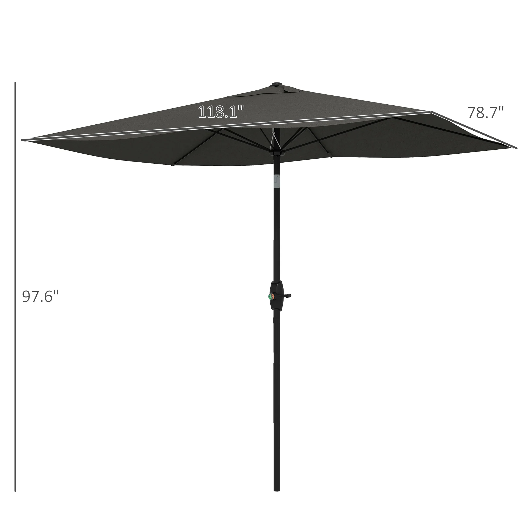 6.5' x 10' Rectangular Patio Market Umbrella with Crank & Tilt, Dark Gray - Image 5