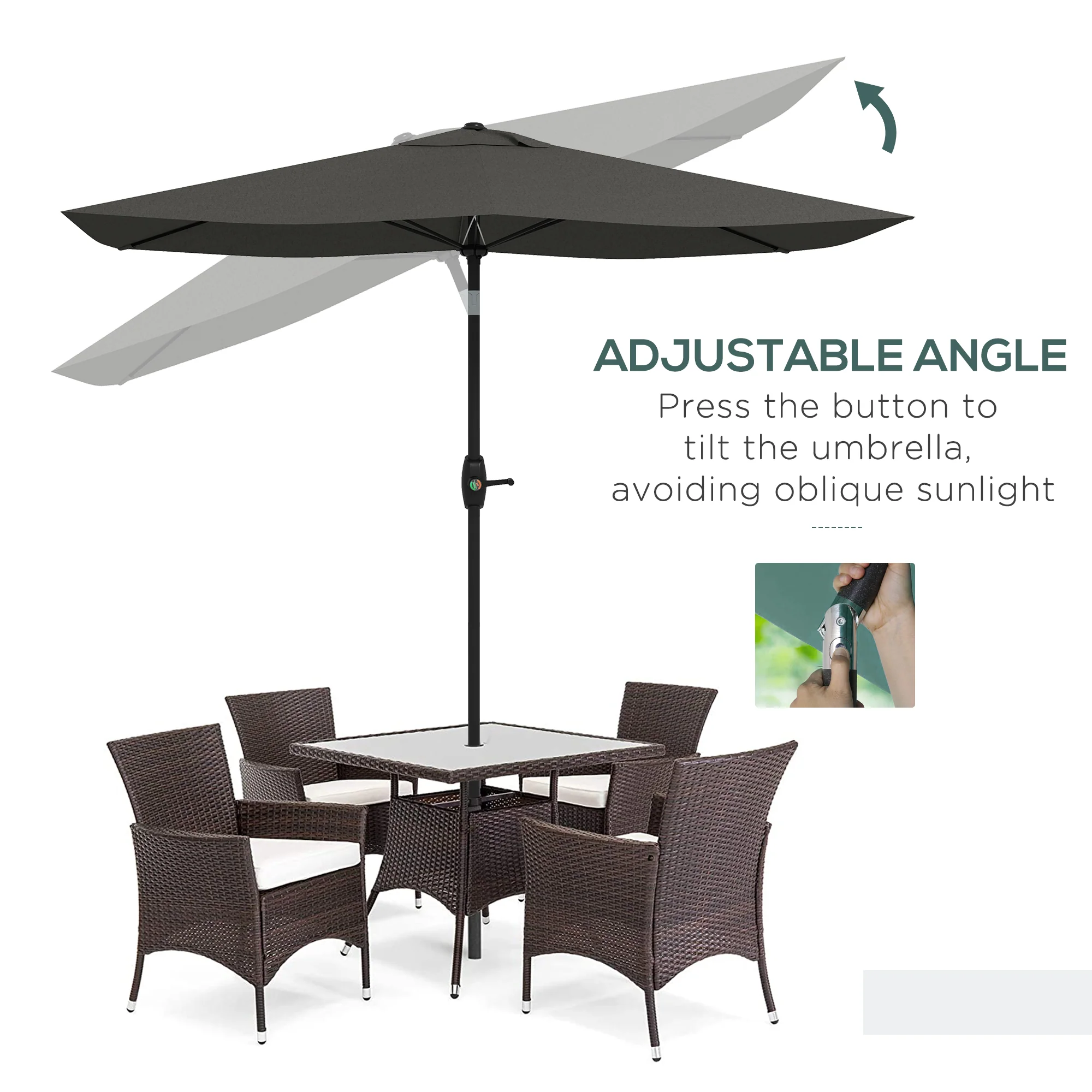 6.5' x 10' Rectangular Patio Market Umbrella with Crank & Tilt, Dark Gray - Image 6