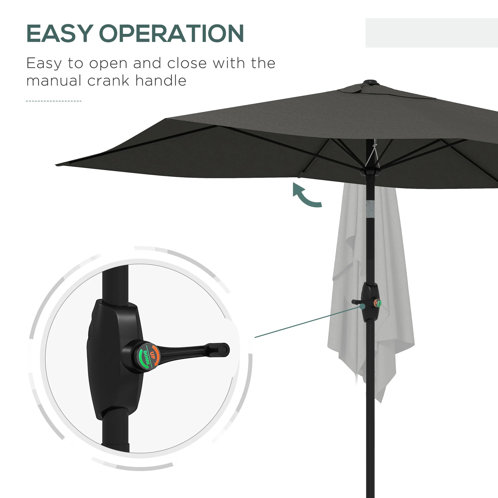 6.5' x 10' Rectangular Patio Market Umbrella with Crank & Tilt, Dark Gray - Image 7