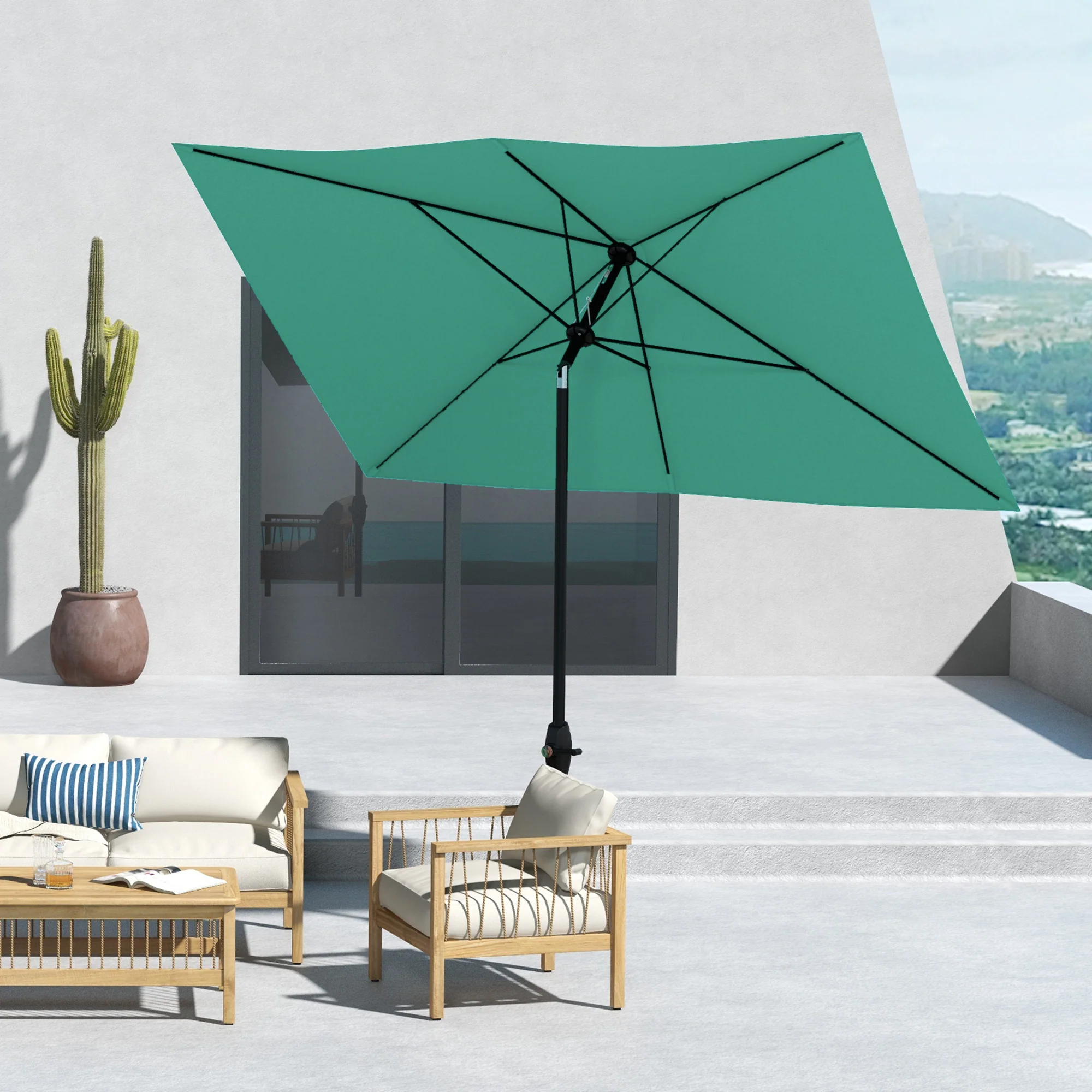 6.5' x 10' Rectangular Patio Umbrella with Crank & Push Button Tilt, Teal - Image 11