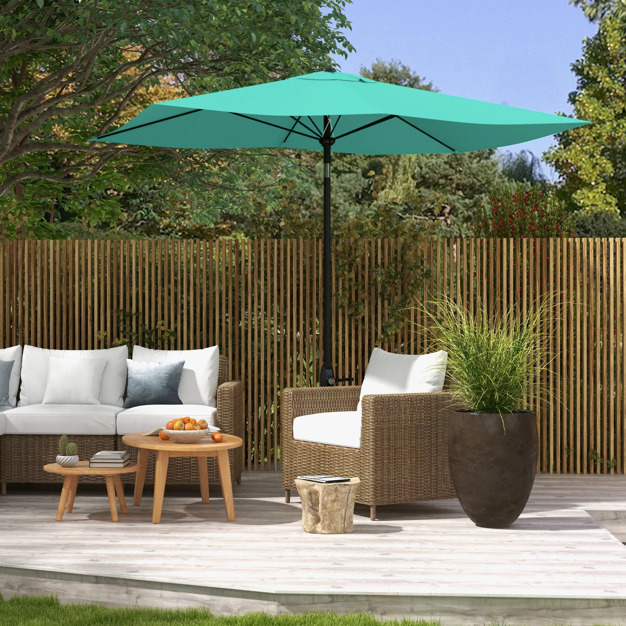6.5' x 10' Rectangular Patio Umbrella with Crank & Push Button Tilt, Teal - Image 4