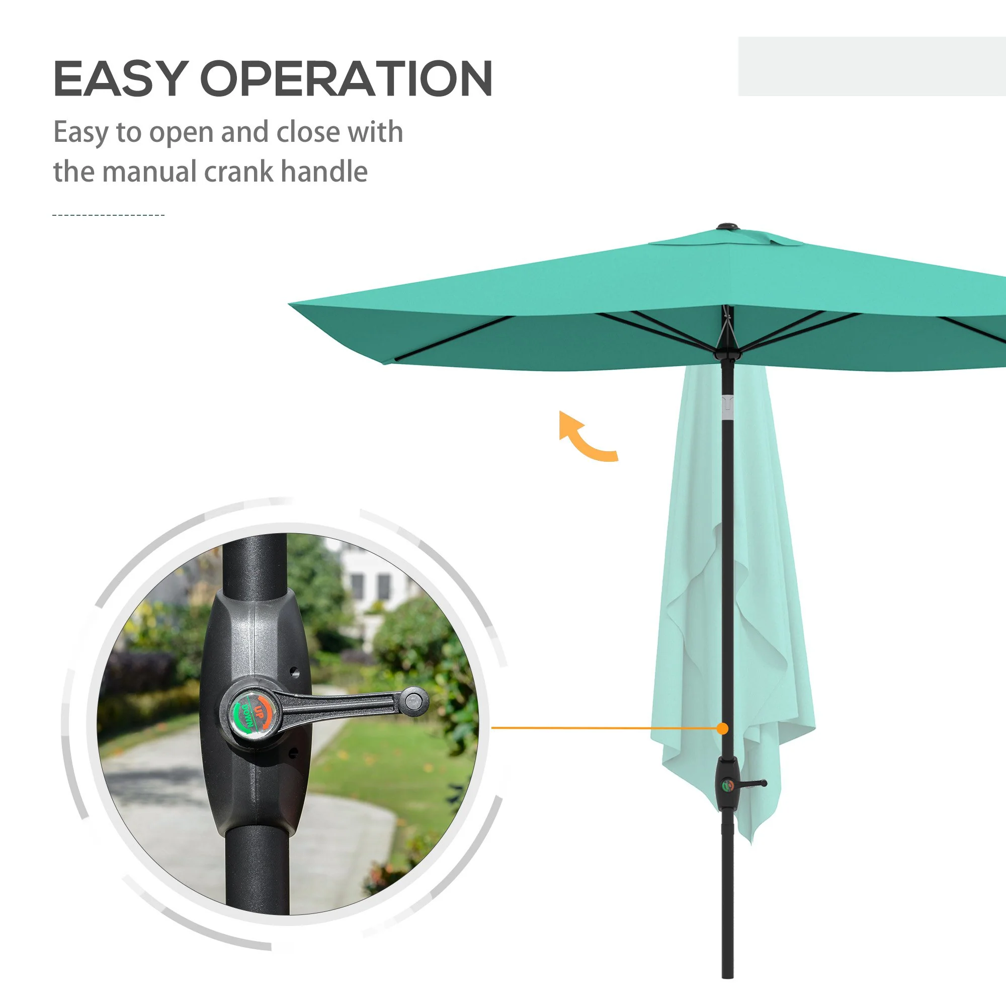 6.5' x 10' Rectangular Patio Umbrella with Crank & Push Button Tilt, Teal - Image 7