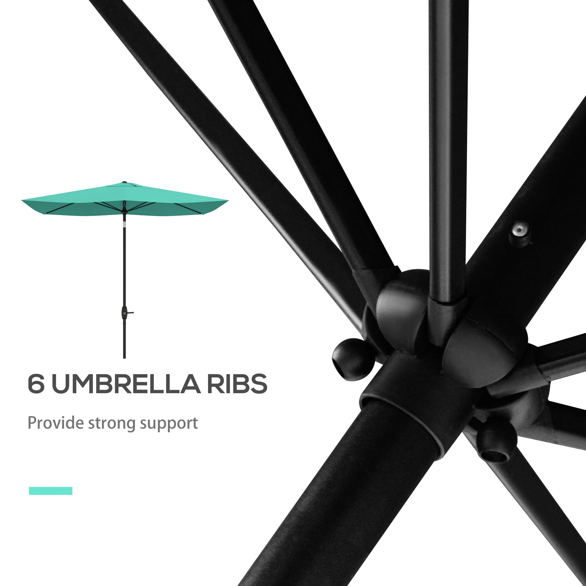 6.5' x 10' Rectangular Patio Umbrella with Crank & Push Button Tilt, Teal - Image 8