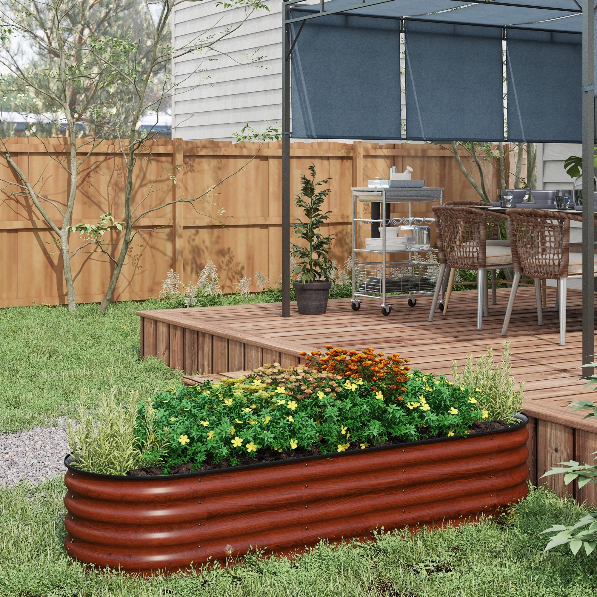 6.5' x 2' x 1.4' Galvanized Raised Garden Bed Kit, Easy DIY Stock Tank for Growing Flowers, Herbs & Vegetables, Brown - Image 3