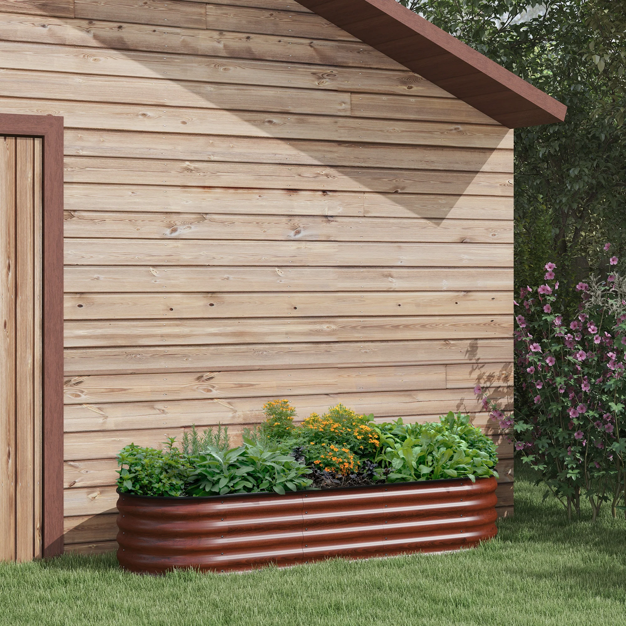 6.5' x 2' x 1.4' Galvanized Raised Garden Bed Kit, Easy DIY Stock Tank for Growing Flowers, Herbs & Vegetables, Brown - Image 4