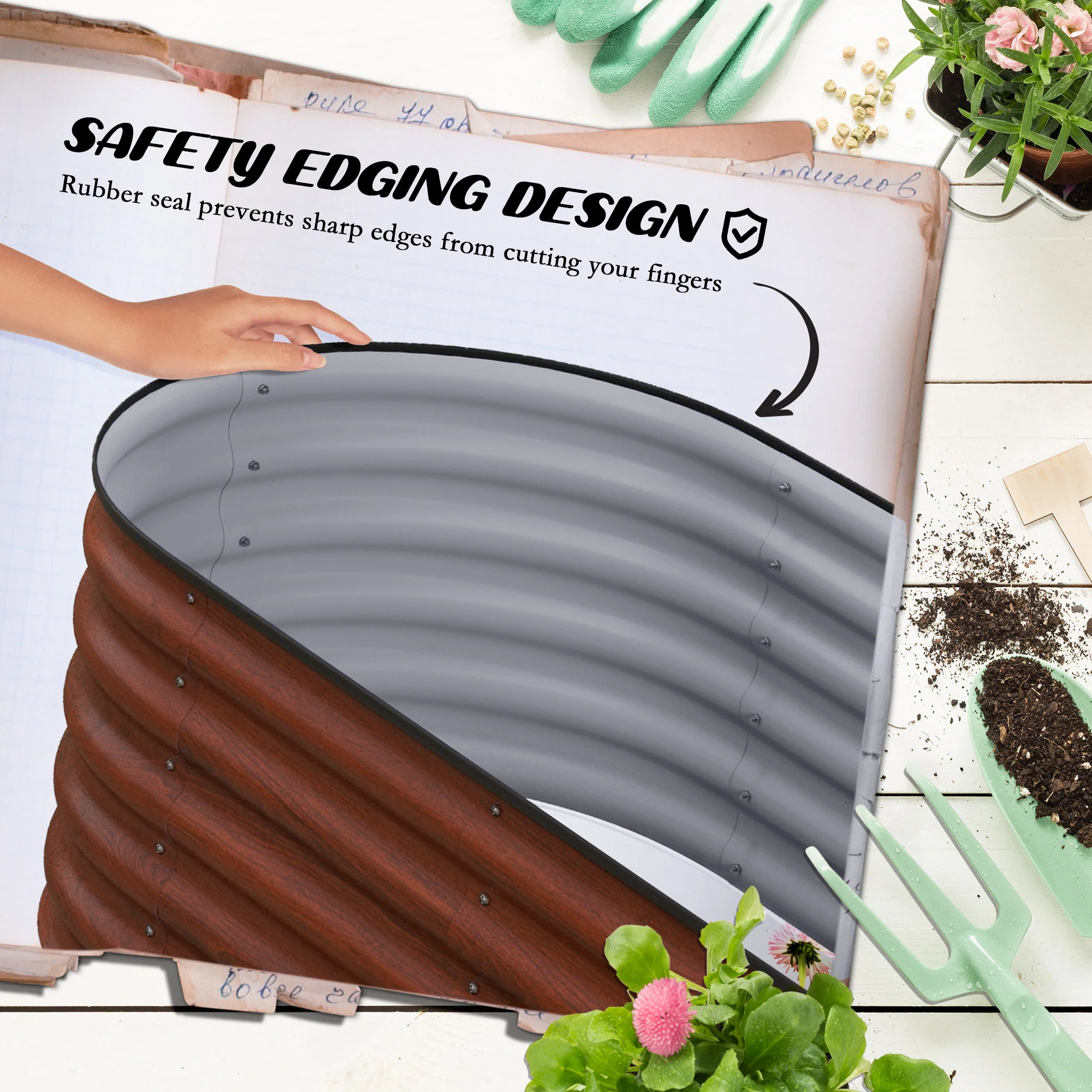 6.5' x 2' x 1.4' Galvanized Raised Garden Bed Kit, Easy DIY Stock Tank for Growing Flowers, Herbs & Vegetables, Brown - Image 8