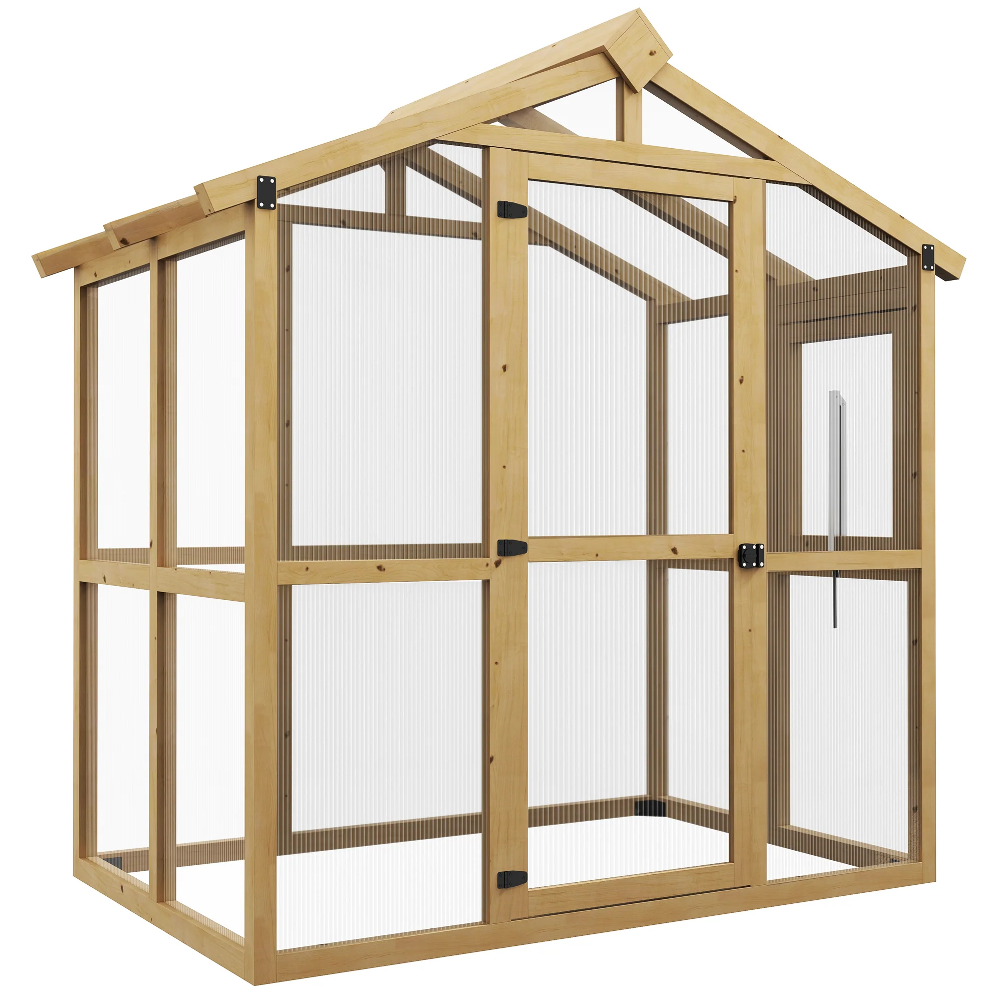6.5' x 4' x 6.7' Outdoor Greenhouse with Wood Frame, Automatic Temperature Window and Lockable Door