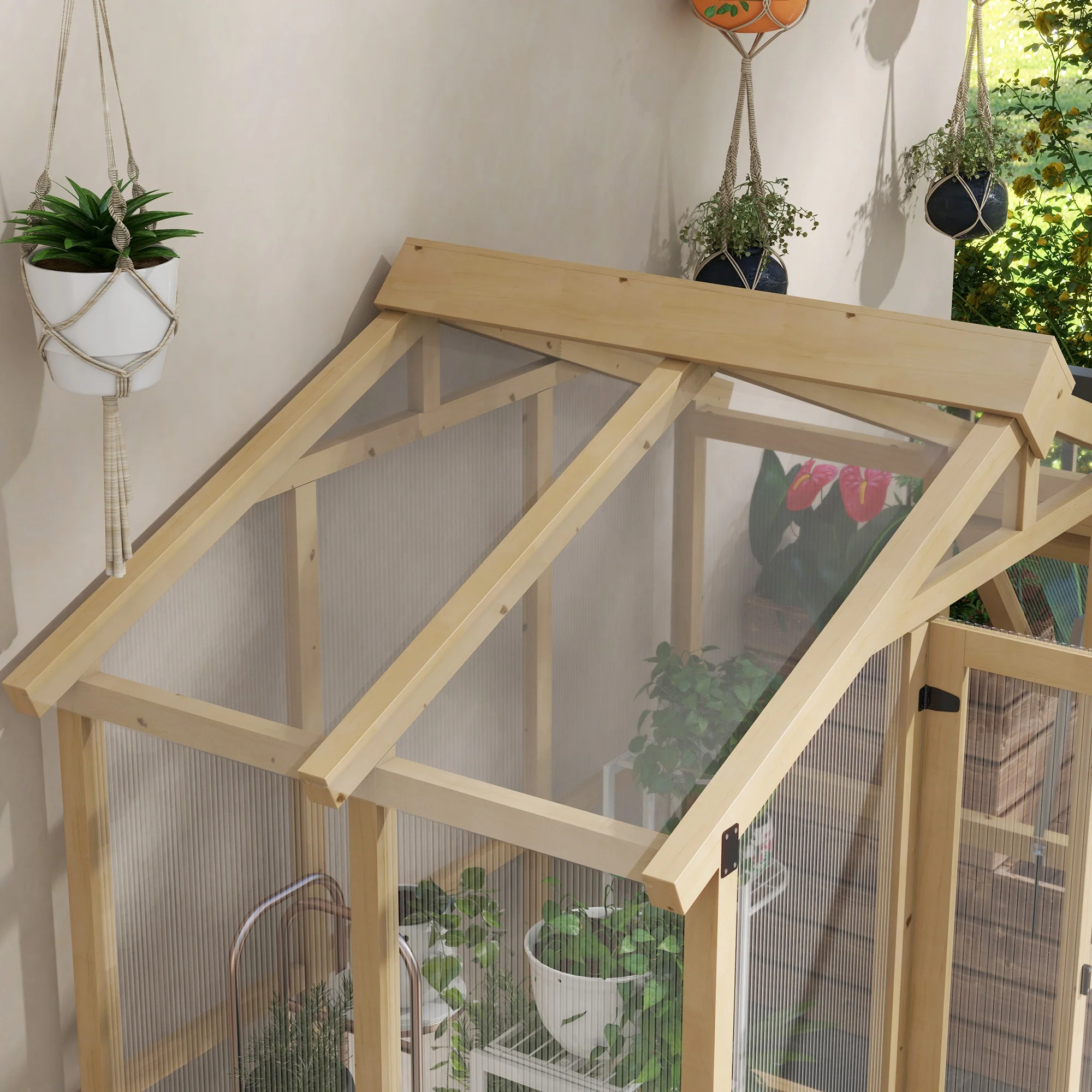 6.5' x 4' x 6.7' Outdoor Greenhouse with Wood Frame, Automatic Temperature Window and Lockable Door - Image 10