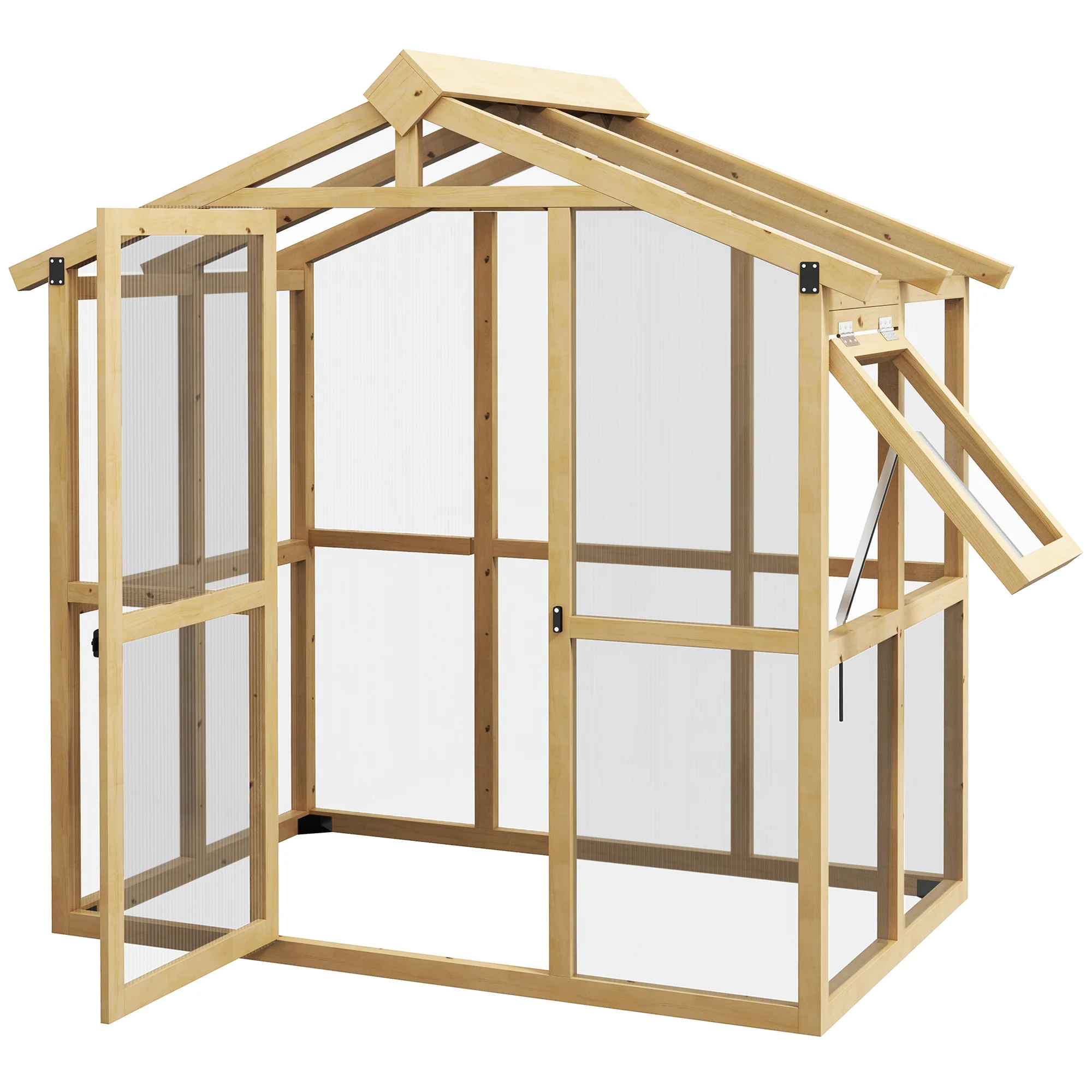 6.5' x 4' x 6.7' Outdoor Greenhouse with Wood Frame, Automatic Temperature Window and Lockable Door - Image 2