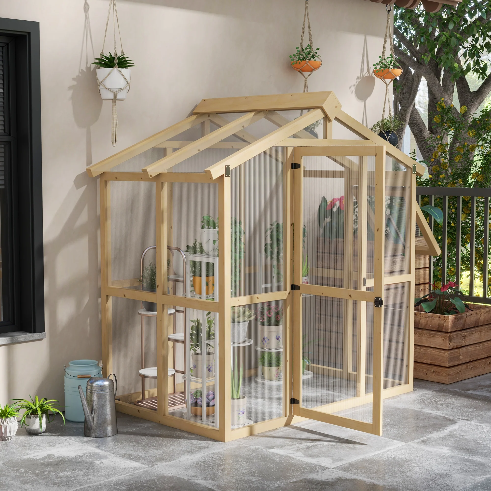 6.5' x 4' x 6.7' Outdoor Greenhouse with Wood Frame, Automatic Temperature Window and Lockable Door - Image 3