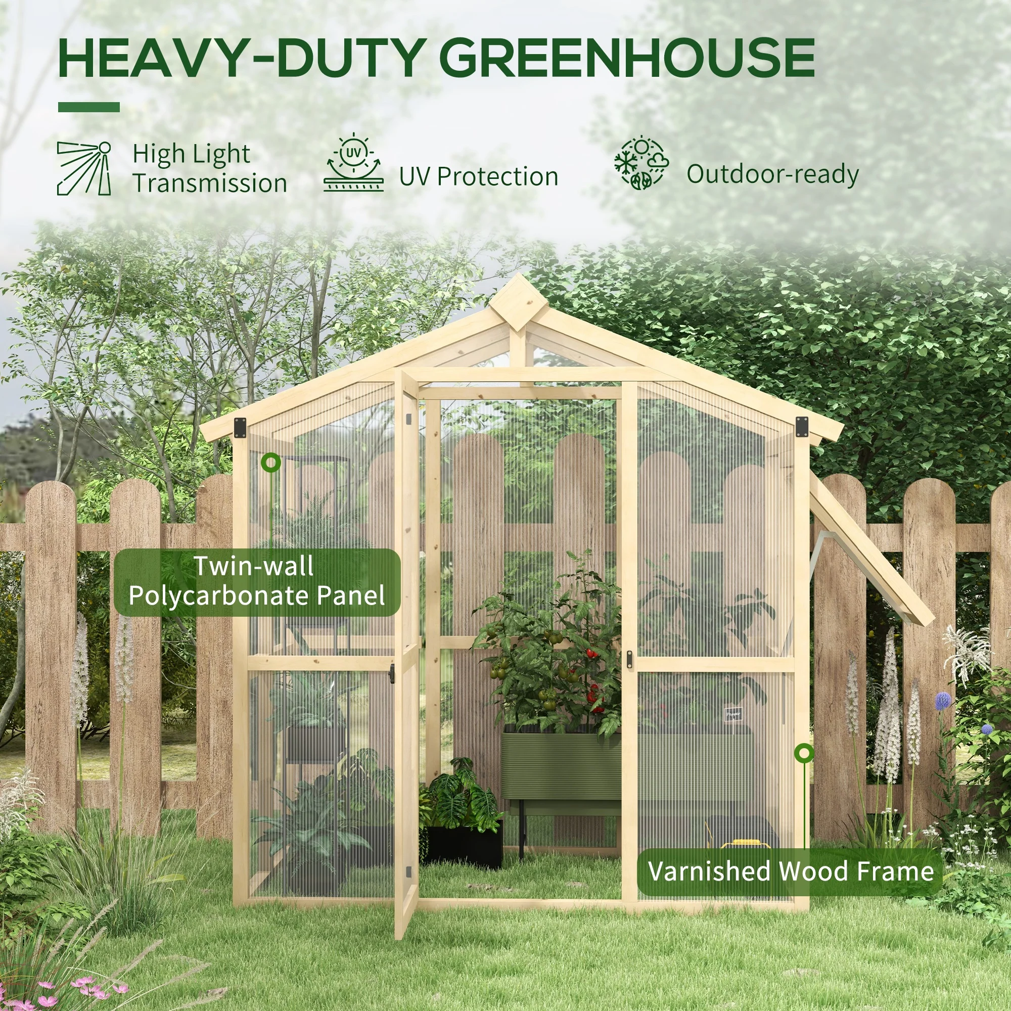 6.5' x 4' x 6.7' Outdoor Greenhouse with Wood Frame, Automatic Temperature Window and Lockable Door - Image 6