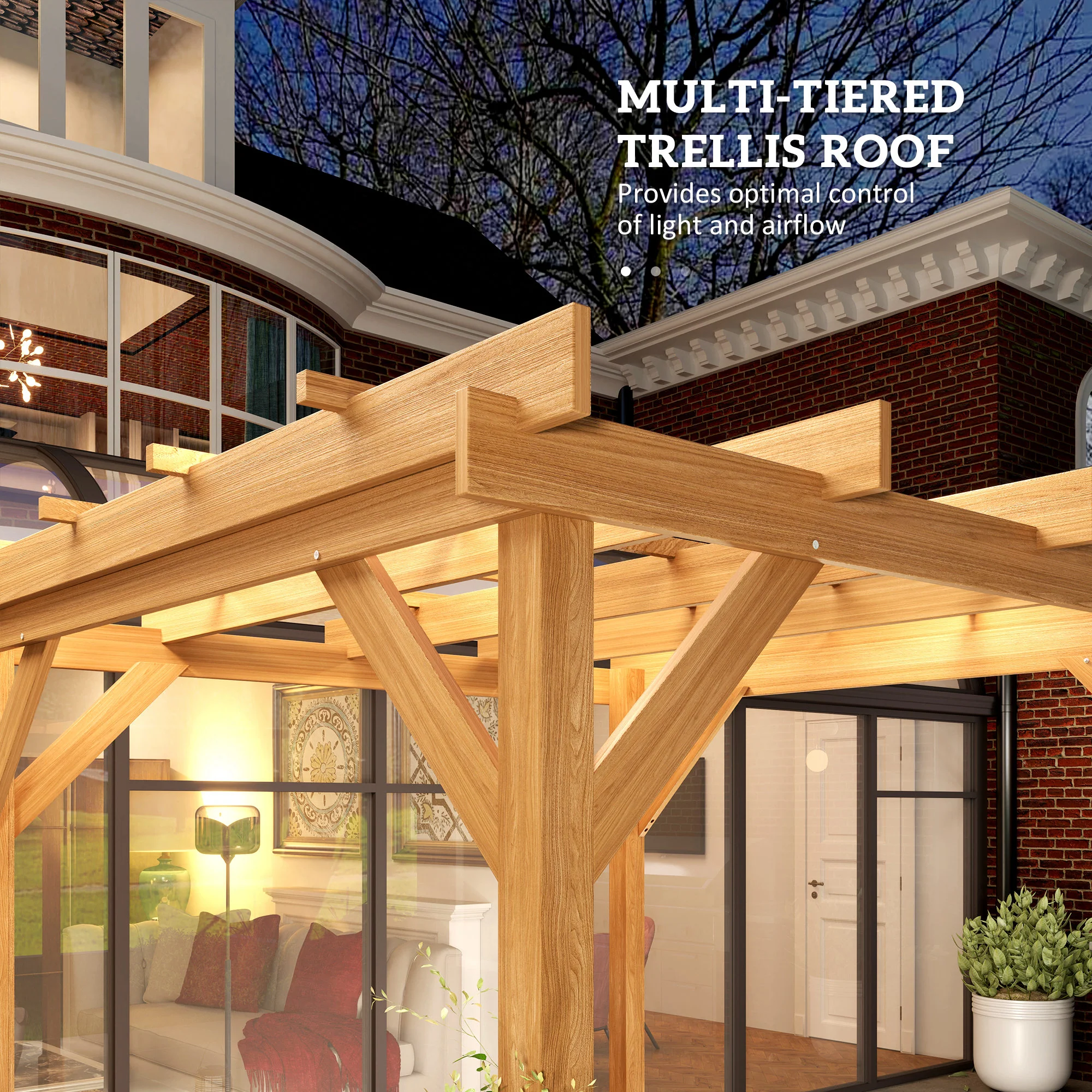 PerArbor 6.6' x 6.6' Wood Pergola Trellis with Stable Frame for Climbing Plants, Dark Brown - Image 7