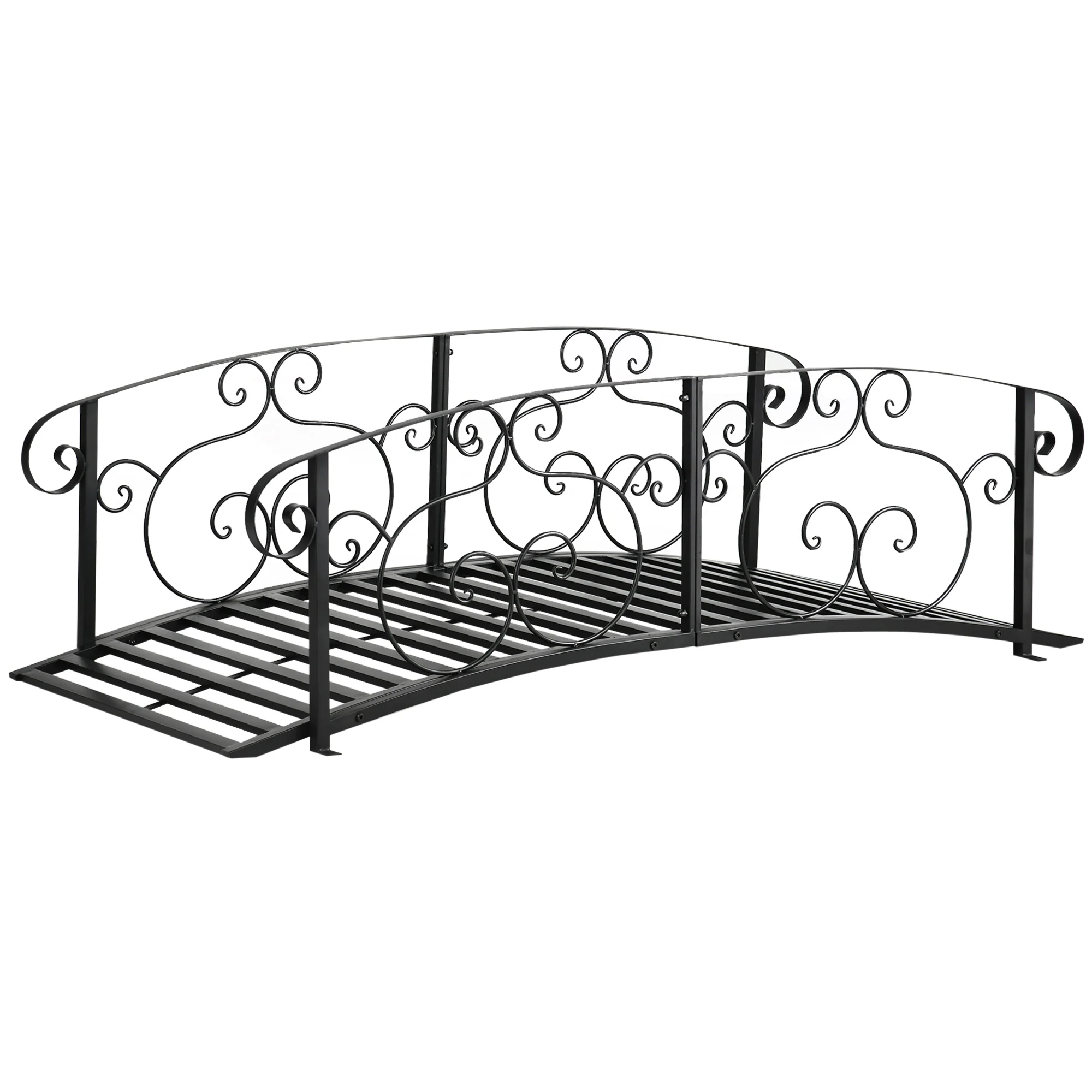 6' Metal Arch Garden Bridge with Safety Siderails, Black - Image 2