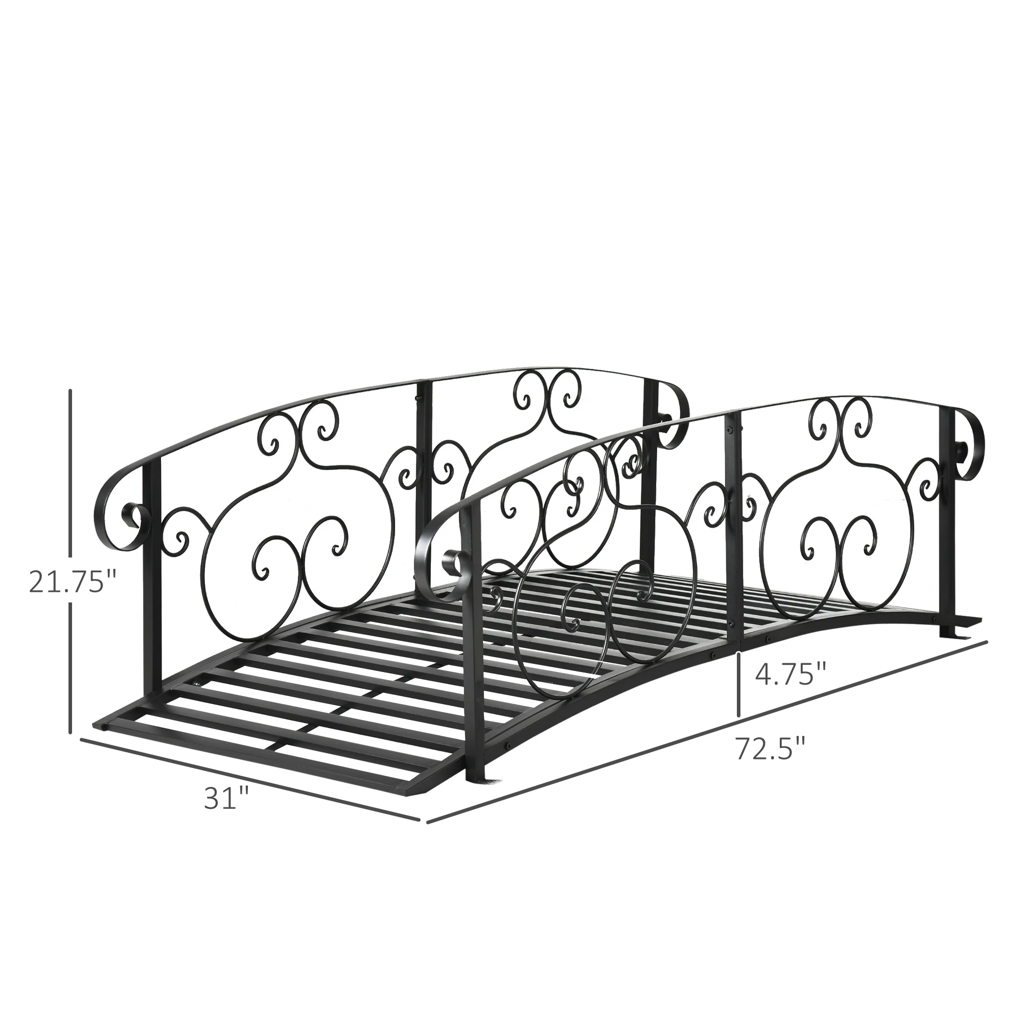 6' Metal Arch Garden Bridge with Safety Siderails, Black - Image 5