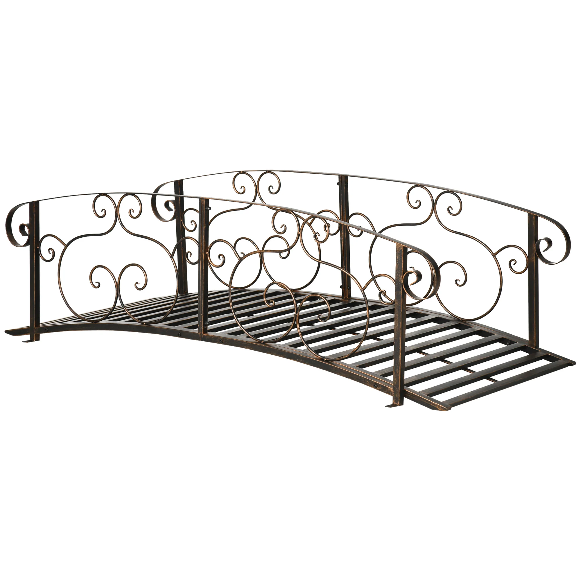 6' Metal Arch Garden Bridge with Safety Siderails, Bronze Footbridge