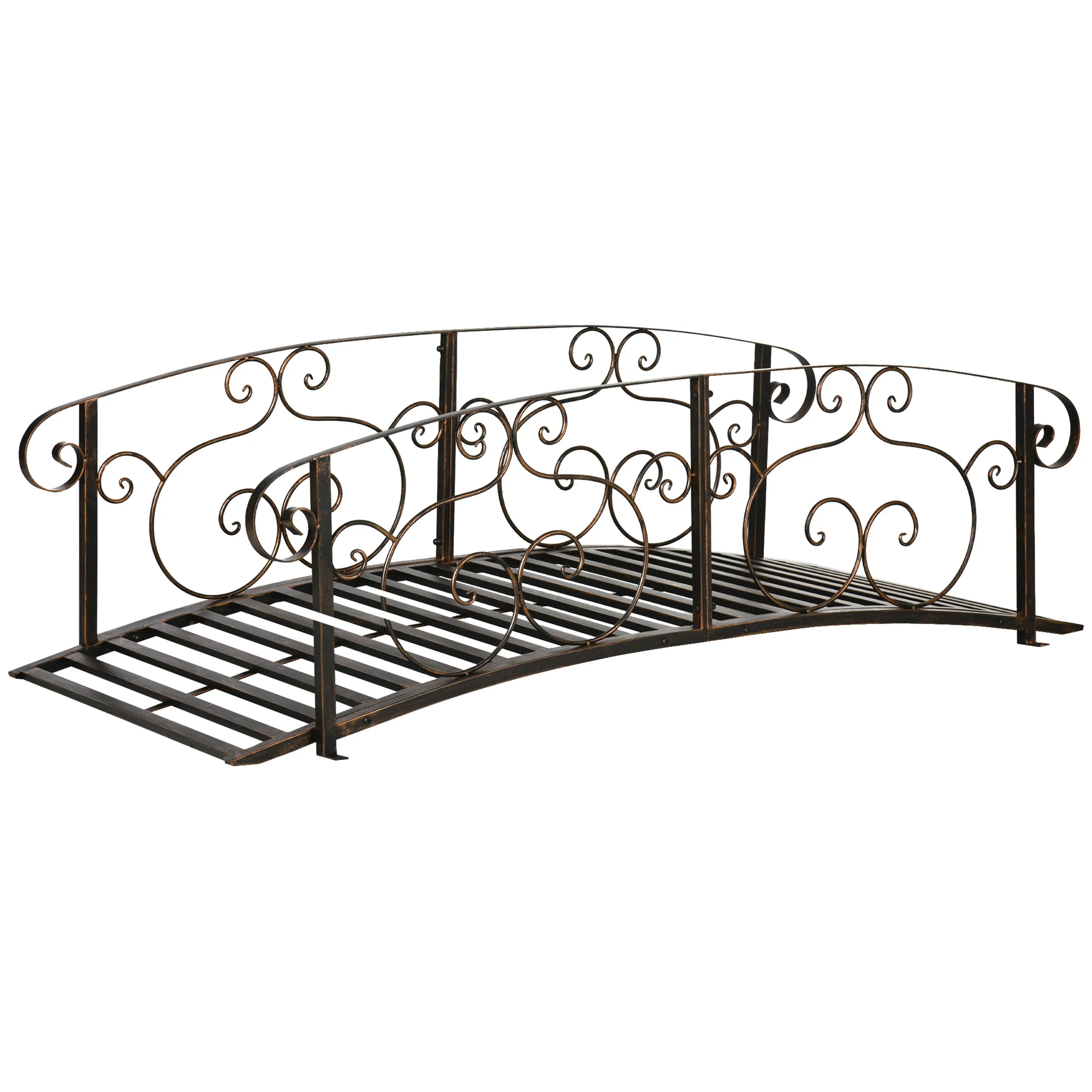 6' Metal Arch Garden Bridge with Safety Siderails, Bronze Footbridge - Image 2