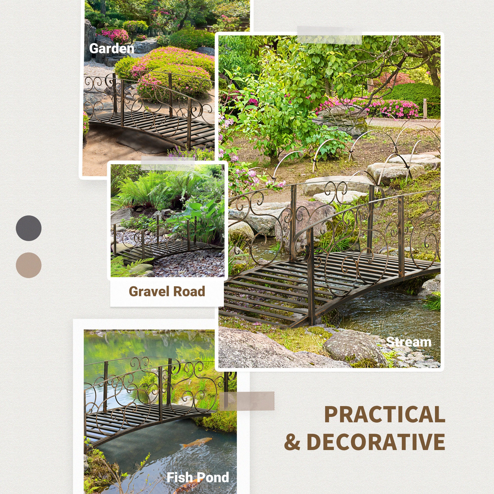 6' Metal Arch Garden Bridge with Safety Siderails, Bronze Footbridge - Image 8