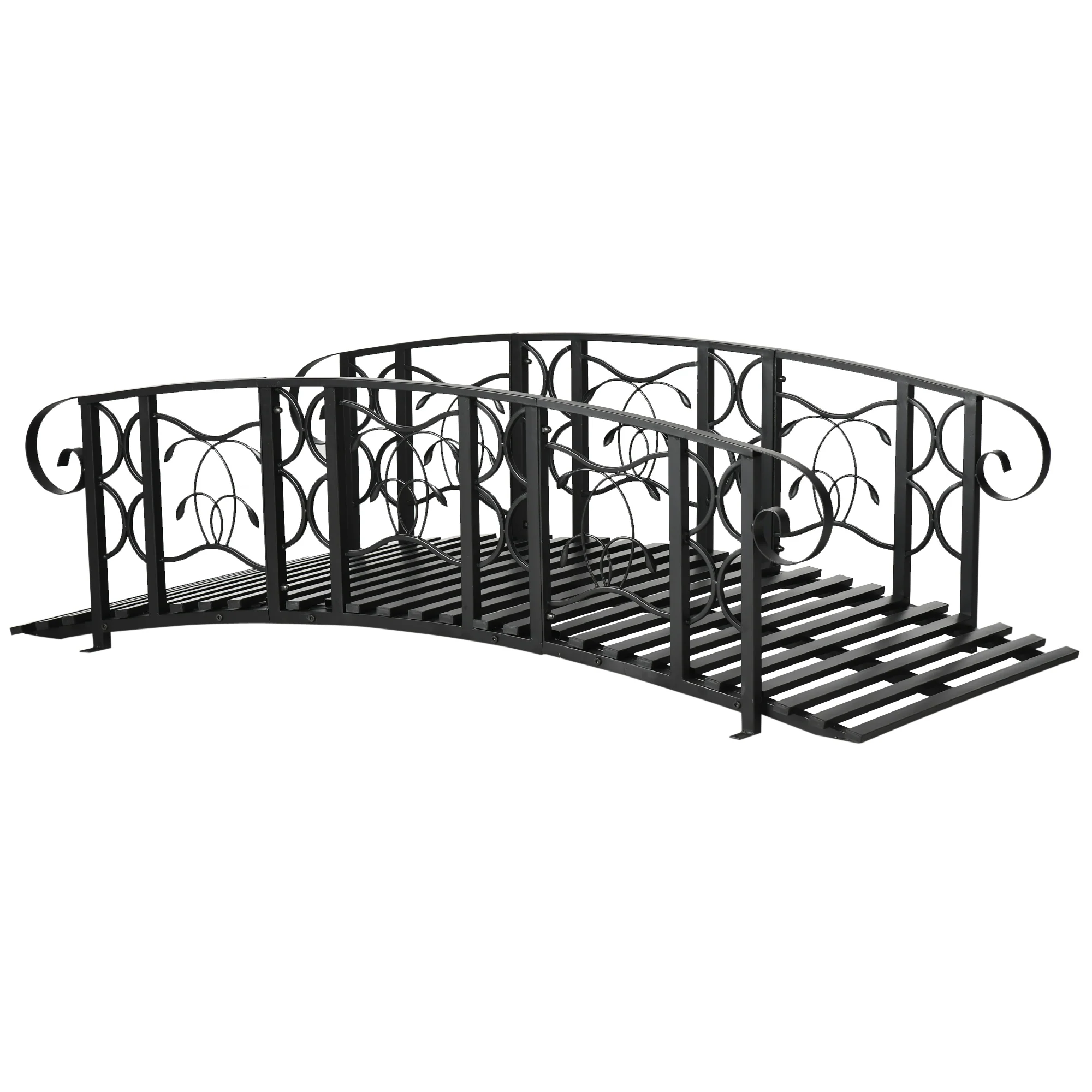 6' Metal Arch Garden Bridge with Safety Rails & Vine Design, 660 lbs Capacity, Black - Image 12