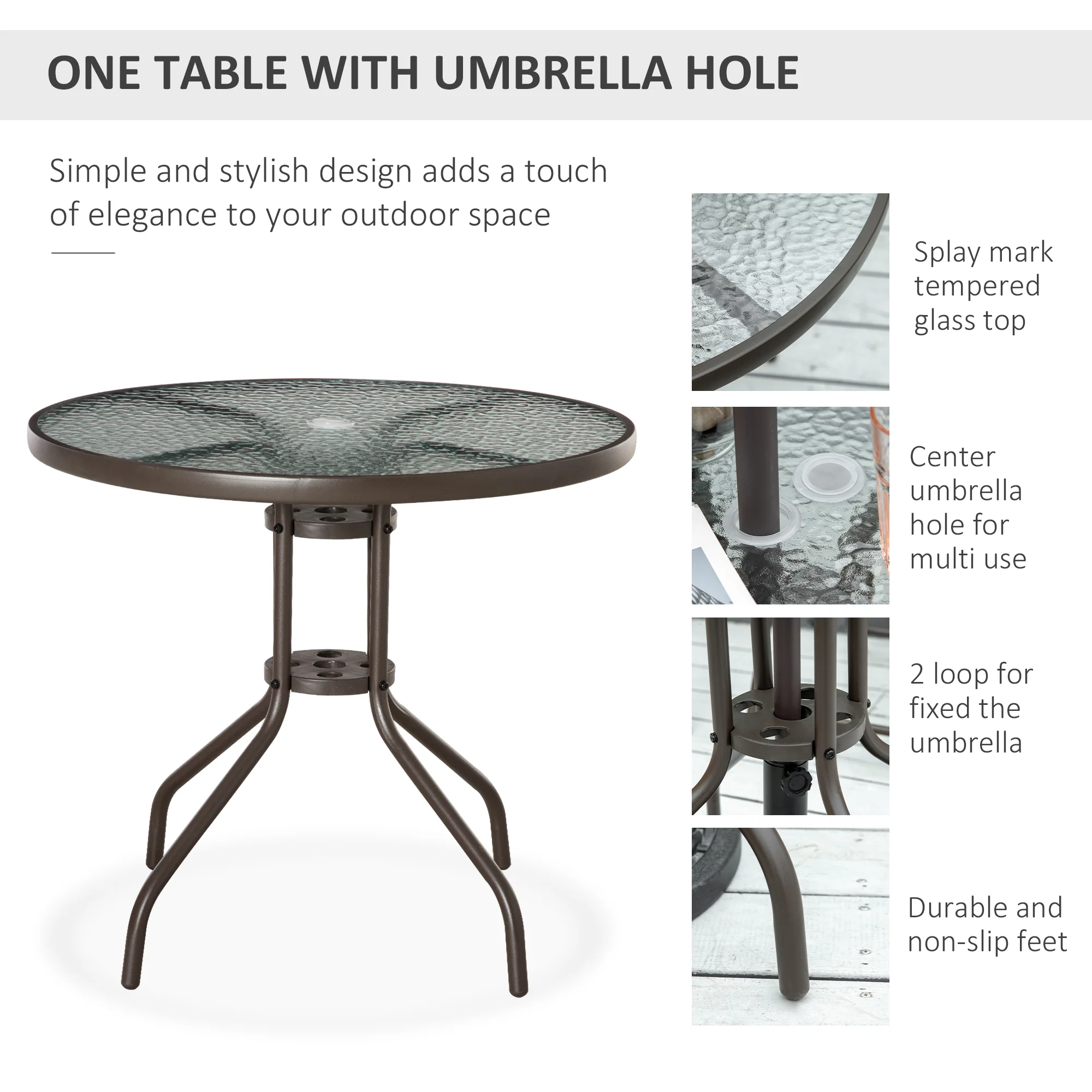 6-Piece Patio Dining Set with 4 Folding Chairs, Round Glass Table & Umbrella, Gray - Image 6