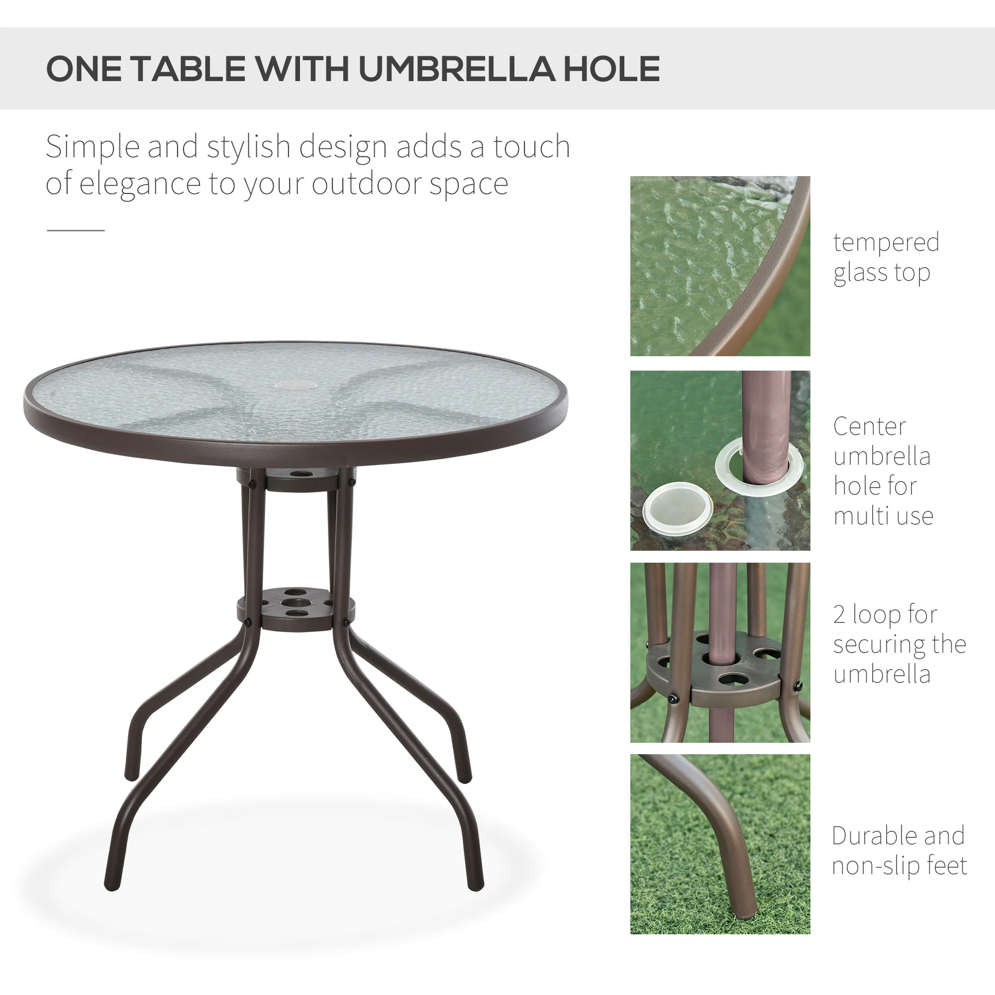 6 Piece Outdoor Dining Sets for 4 with Umbrella, 4 Folding Chairs & Round Glass Table, Beige - Image 8